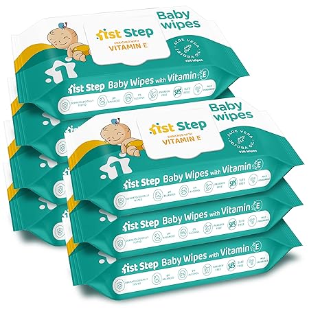 1st Step Baby Wet Wipes with Lid Enriched and Aloe-Vera and Jojoba Oil (72 Wipes/Pack x 7Packs = 504 Wipes)