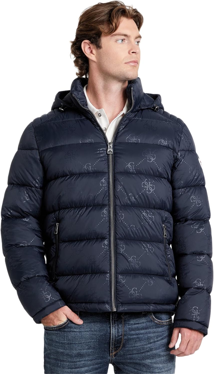 GUESS Men's Adam Quilted Hooded Zip Puffer