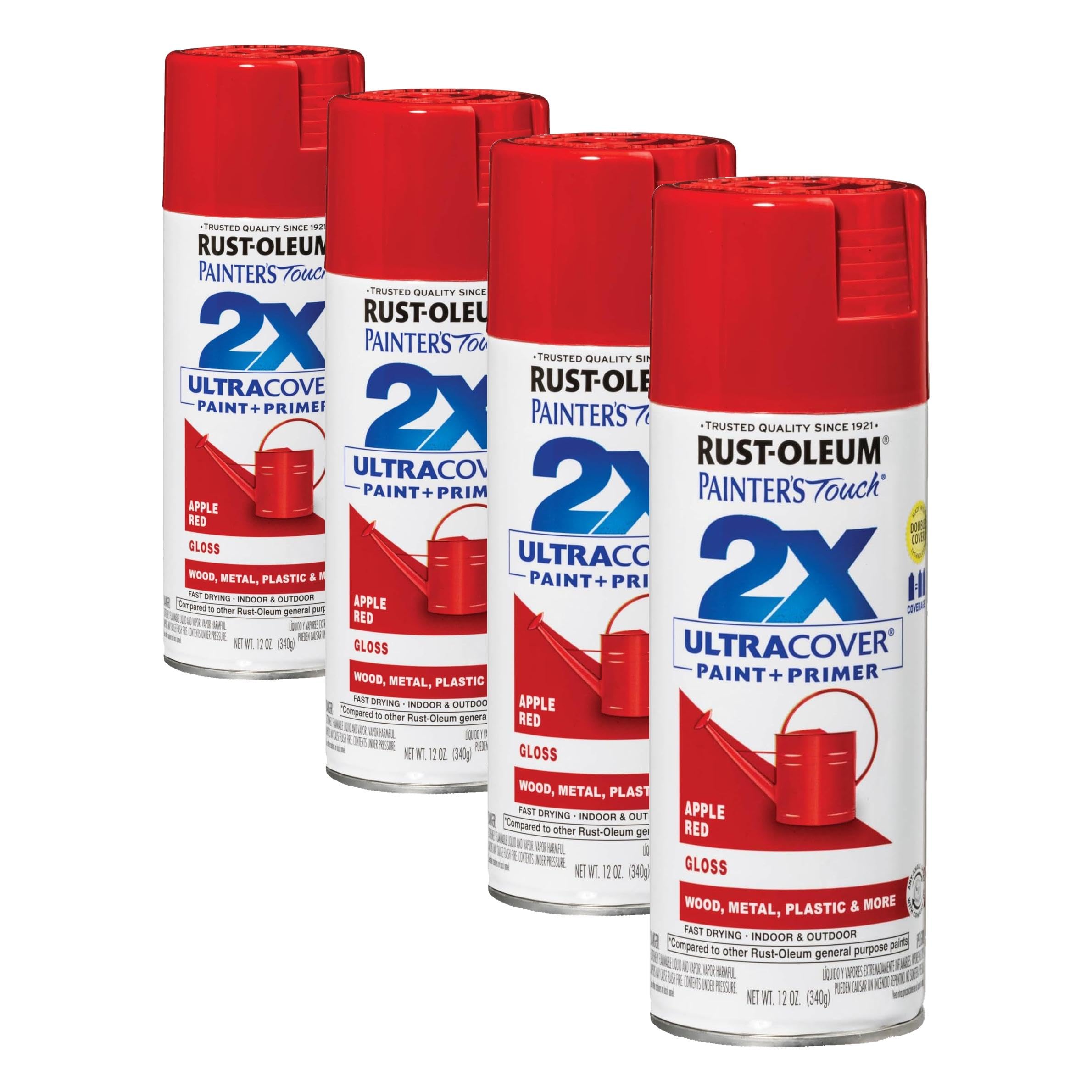 Rust-Oleum 334024 Painter's Touch 2X Ultra Cover Spray Paint, 12 oz, Gloss Apple Red (Pack of 4)