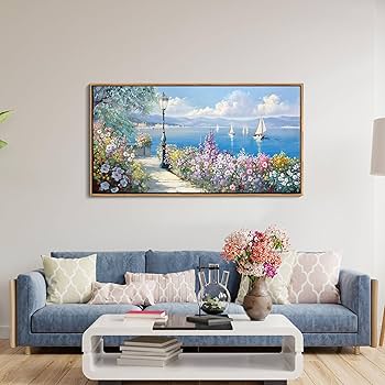 風景画 Amazon.com: Blue Coastal Wall Art Ocean Canvas Flowers