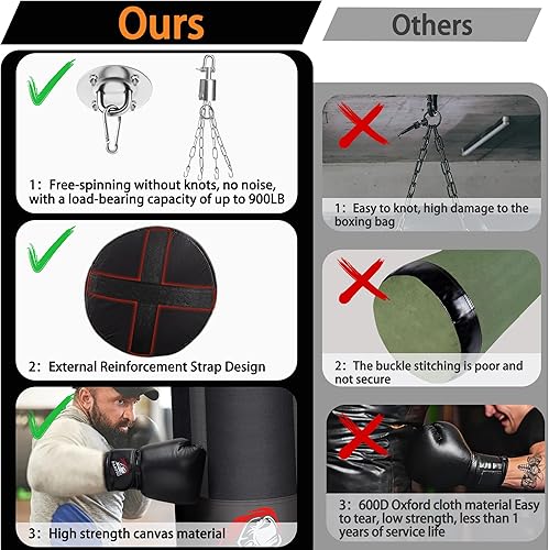 Miniatura 4 de 4FT Hanging Punching Bag for Adults, Unfilled Canvas Heavy Boxing Bag Set with 12oz Boxing Gloves Hand Wraps, Jump Rope, Reflex Ball for MMA