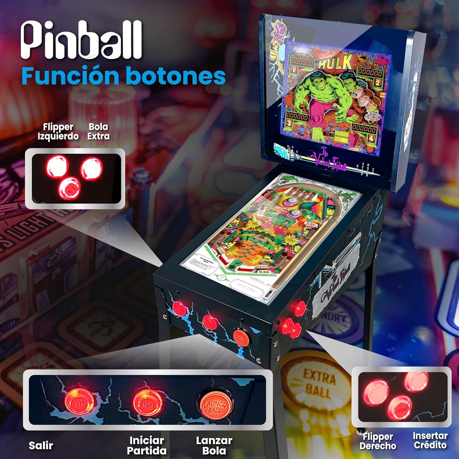 Pinball Virtual, Playfield 18.5", Backglass 15", PC AMD Ryzen 5 con 16GB RAM 256GB SSD, Más de 500 Tablas de Visual Pinball y más de 900 Juegos de mame Vertical, Sensor KL25Z (VERSIÓN Mejorada)