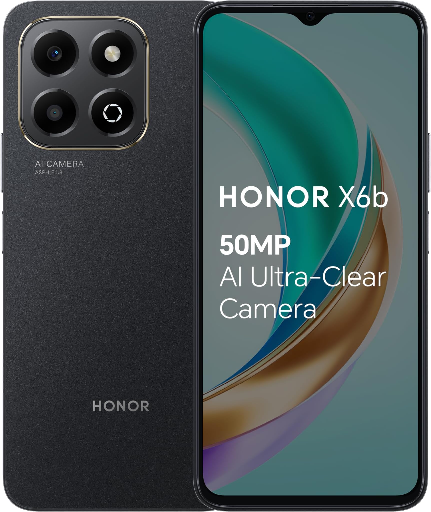 HONOR X6b Mobile Phone Unlocked, 6.56-Inch 90Hz Fullview Display, 4GB+128GB, 5200 mAh Long-lasting Battery, 50MP Triple Camera, Android (2 Year Warranty), Midnight Black
