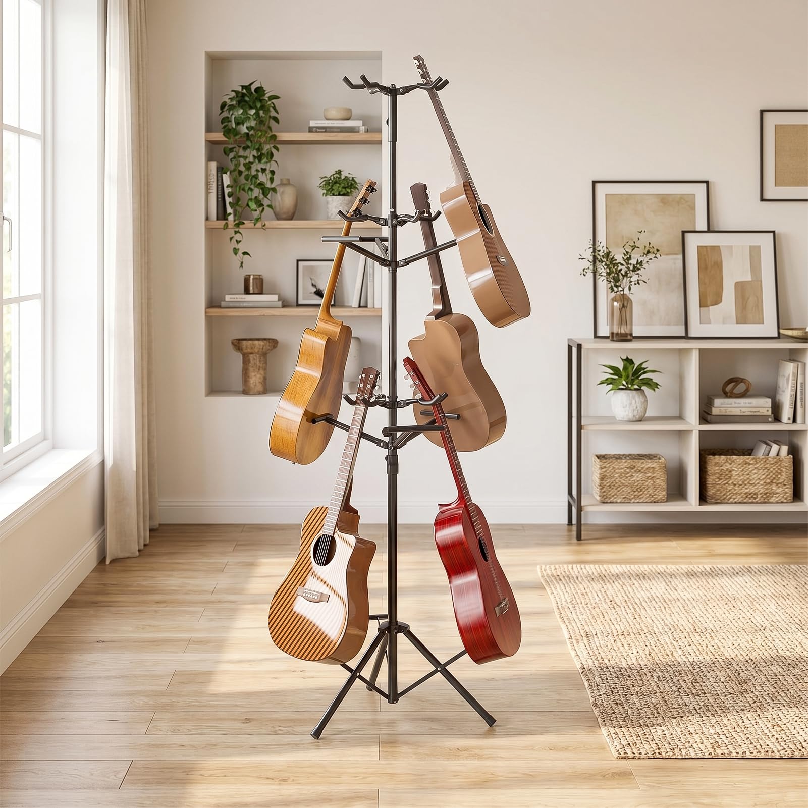 Tuelaly Gitarrenständer, verstellbarer 9-Gitarrenständer, Multi-Display-Rack mit schützender Gummipolsterung, hält drei elektrische oder akustische Gitarren [Objektobjekt]