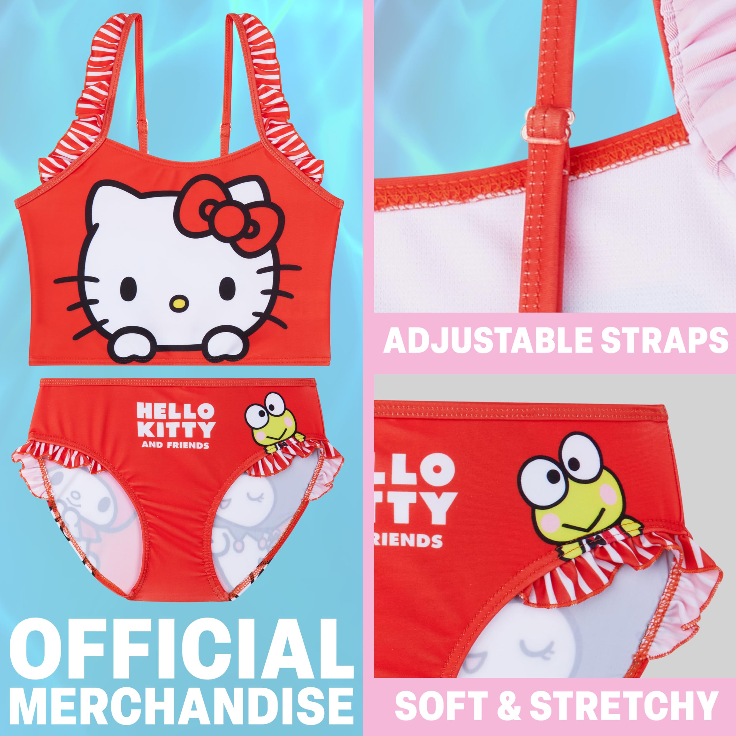 Get Trend Hello Kitty | Paw Patrol | Peppa Pig Set Bikini Bambina, Costume Piscina Bambina Due Pezzi con Cinturino Regolabile e Balze, Regalo Ragazza