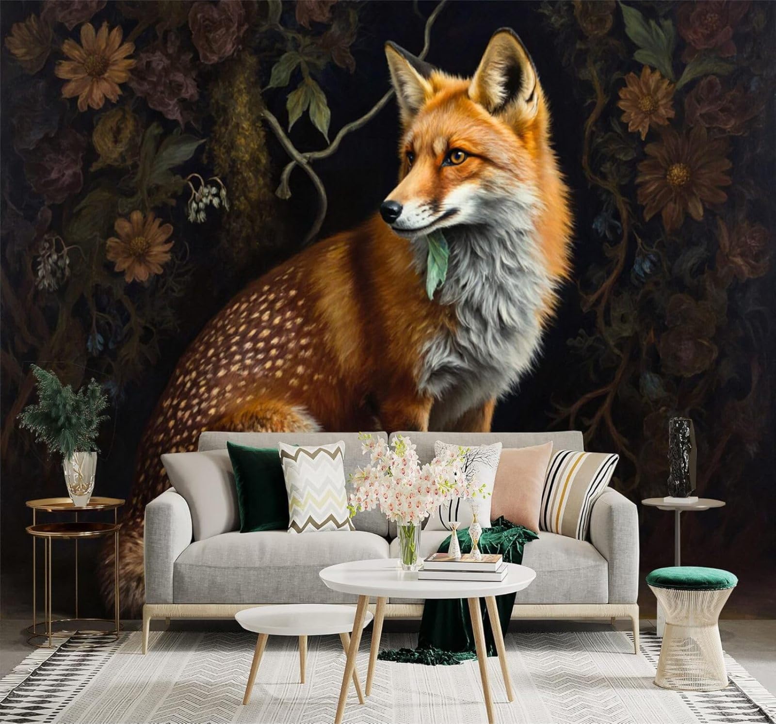 XLMING Three Dimensional Foxes Forests Flowers Leaves 3D Wallpaper Premium Textured Silk Study Dining Living Room Bedroom Sofa TV Wall Easy Install-430cm×300cm
