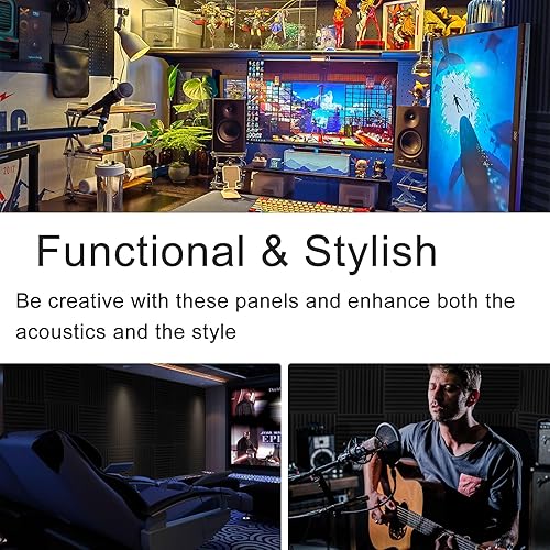 Miniatura 6 de Paquete de 54 paneles de espuma acústica de 1 x 12 x 12 pulgadas, espuma ignífuga de absorción de ruido y reducción adecuada para estudios, hogares,