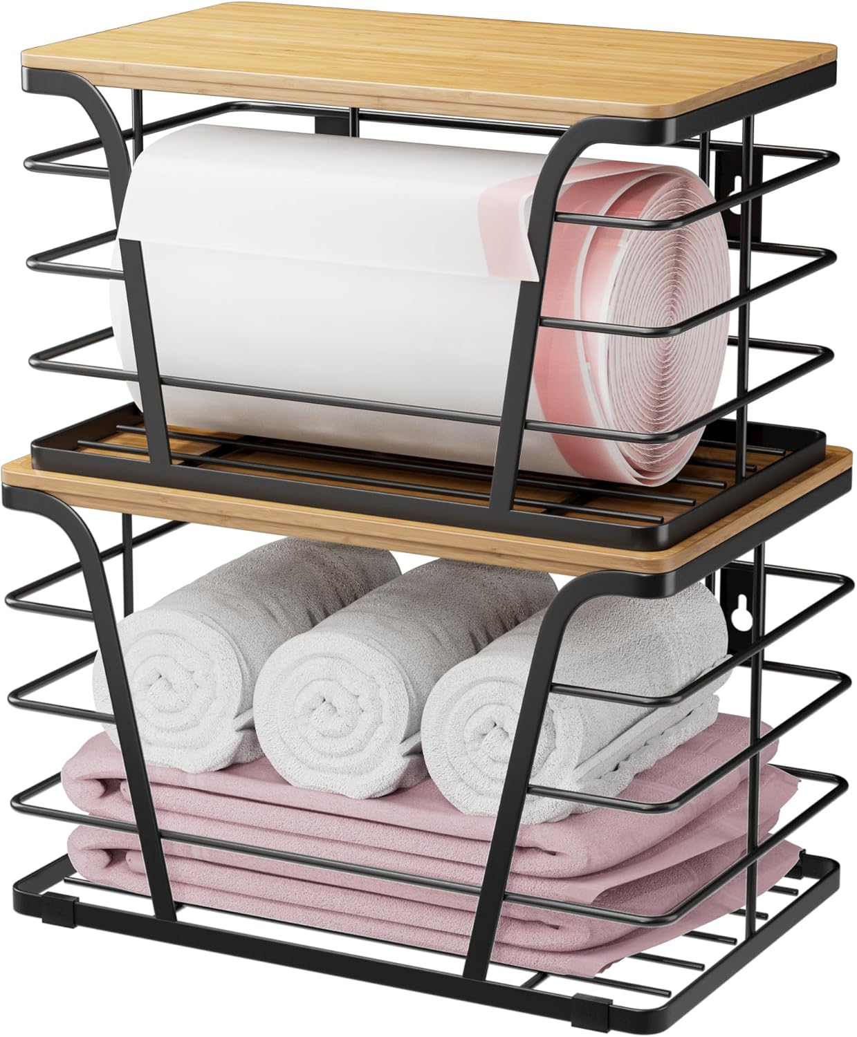 2 Pack Extra Large Pantry Storage Organizers Potato Onion Wall Mount Trash Bag Storage Bamboo Top Black