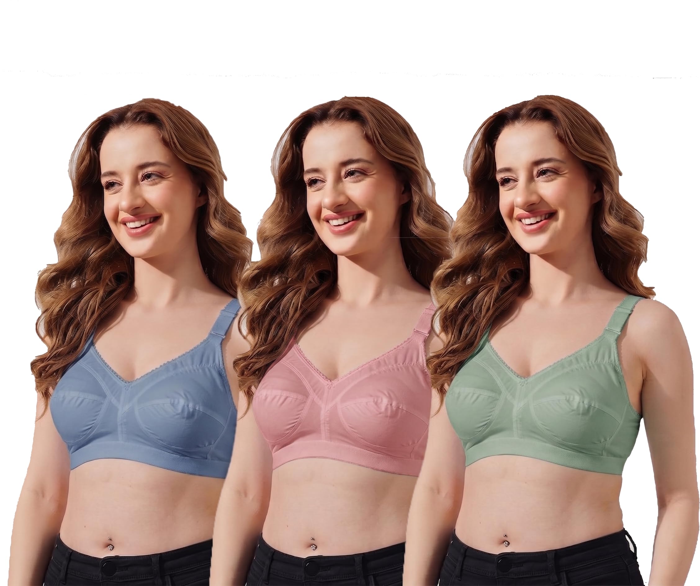 dilsoz Women's Cotton Blend C-Cup Non-Padded Full Coverage Everyday Bra Combo (Pack of 3)-picture-0