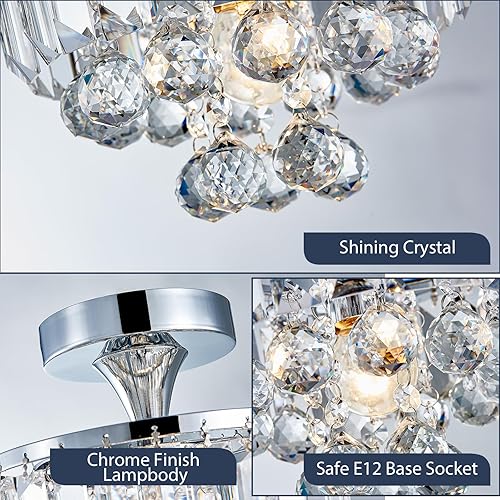 Miniatura 4 de Bestier Lámpara de techo semiempotrada moderna de cristal cromado lámpara de techo LED para comedor baño dormitorio sala de estar diámetro 9