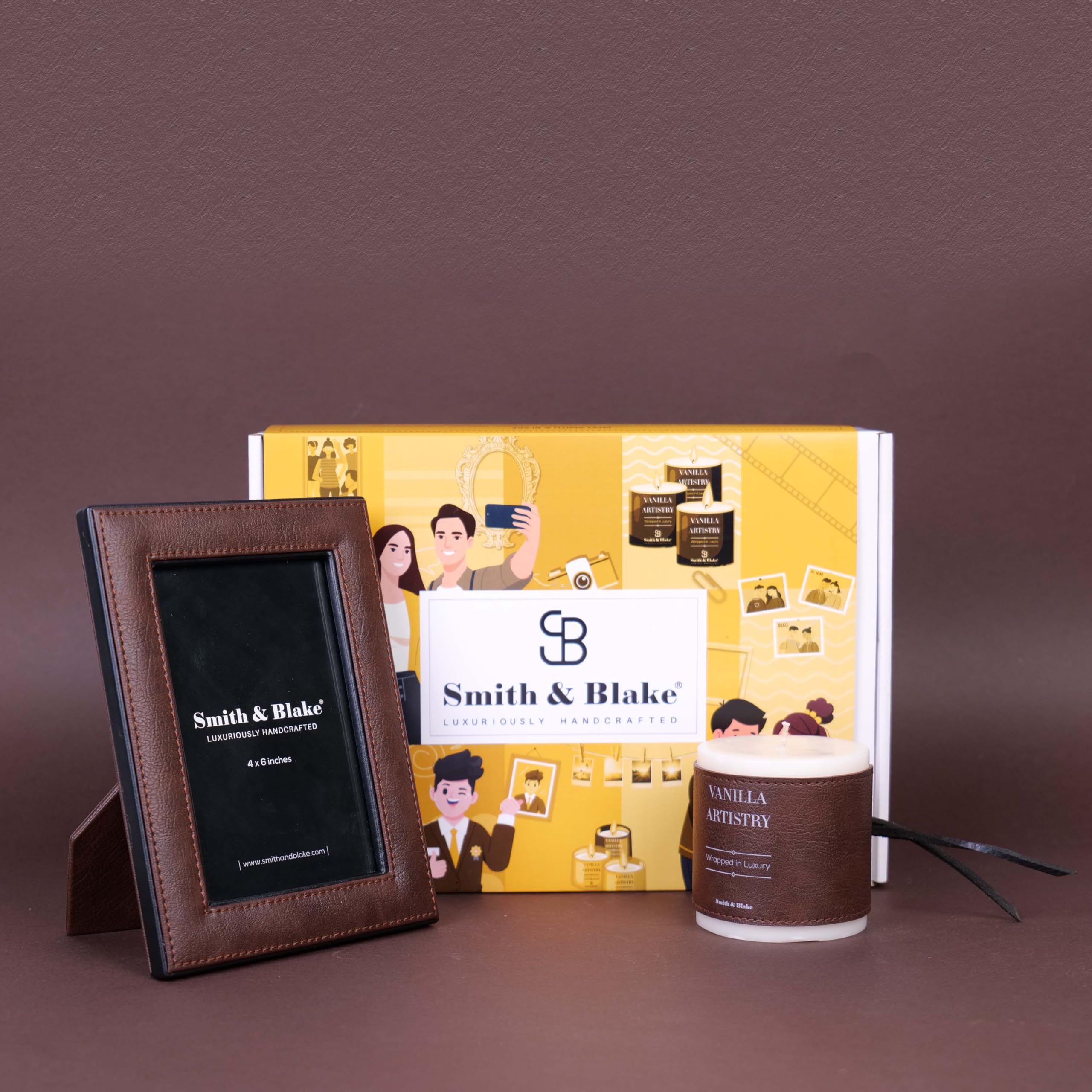 Smith & Blake - Gift Combo Set - Photo Frame, Candle - Premium Leatherette - Candle-lit Moments Collection 1