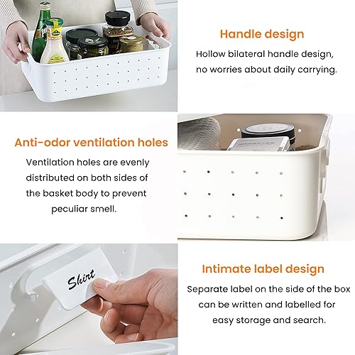 Miniatura 3 de vacane Paquete de 3 contenedores de almacenamiento decorativos con tapas, cesta de almacenamiento de plástico blanco para organizar caja de