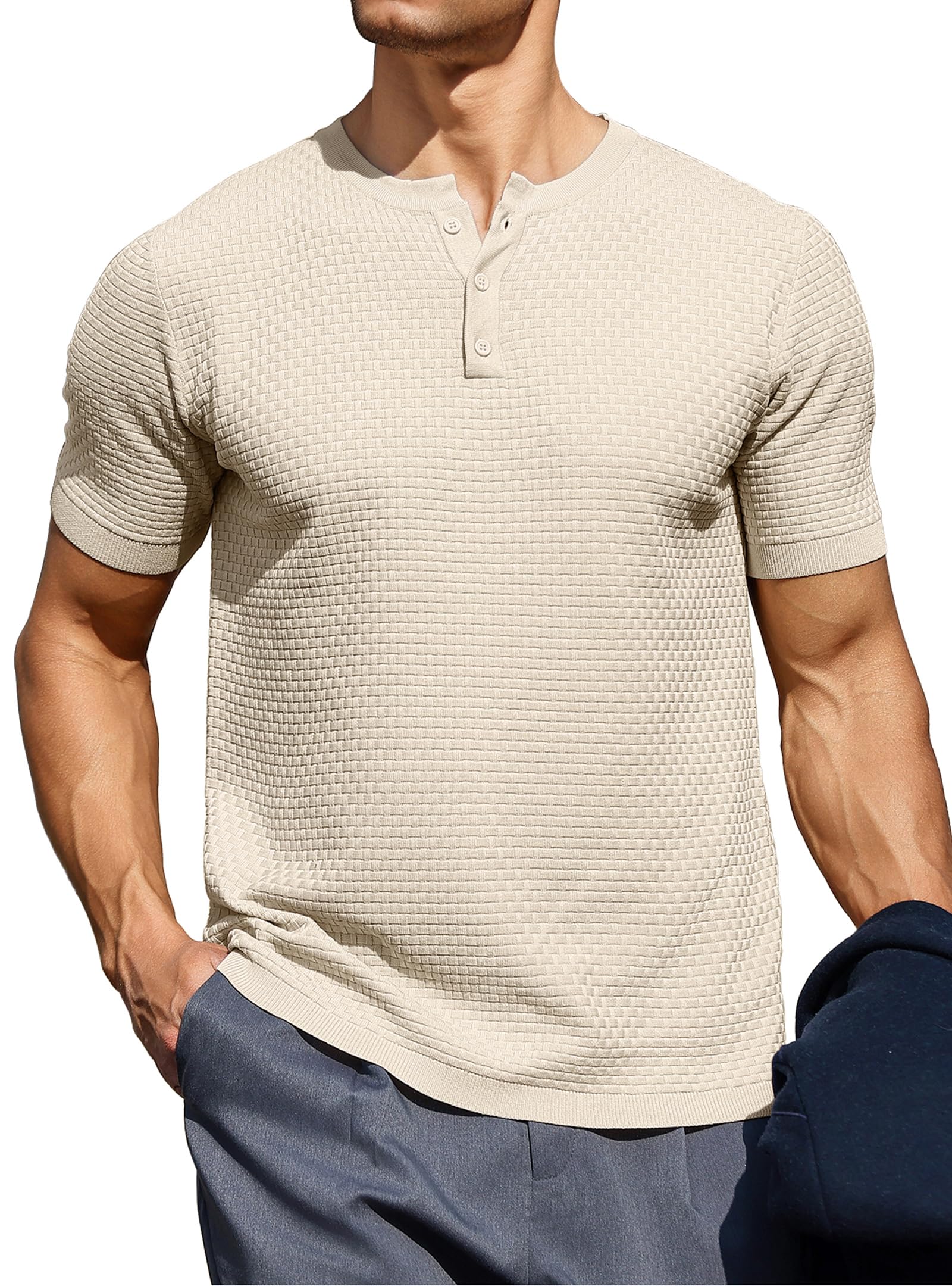 Zaitun Mens Knit Henley Shirts Business Casual Dress Shirts Short
