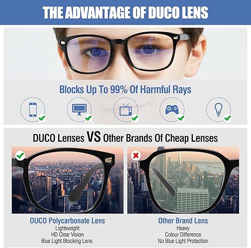 Miniatura 5 de DUCO Gafas de luz azul para niños, para computadora y juegos, anti UV, lentes de luz azul para niños de 6 a 10 años, K028