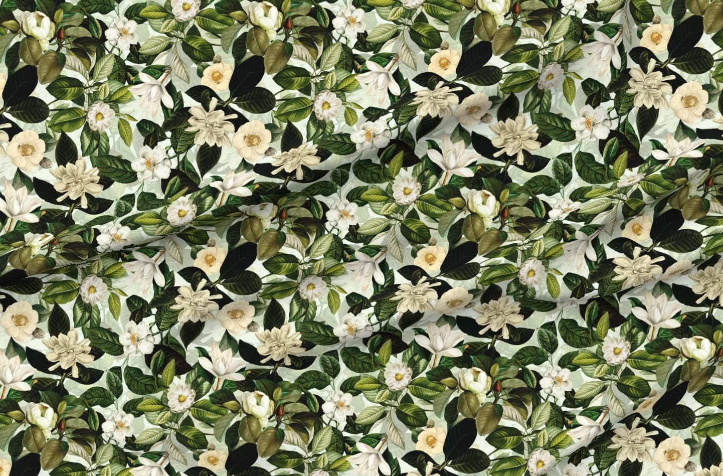 Spoonflower Fabric - Vintage Floral Nostalgic Magnolia Southern Botanical Romantic Printed on Polartec(R) Fleece Fabric by The Yard - Sewing Blankets Loungewear and No-Sew Projects