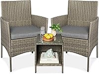Vista 23 de Best Choice Products Juego de 3 piezas de mimbre para conversación al aire libre, muebles de patio que ahorran espacio para jardín con mesa