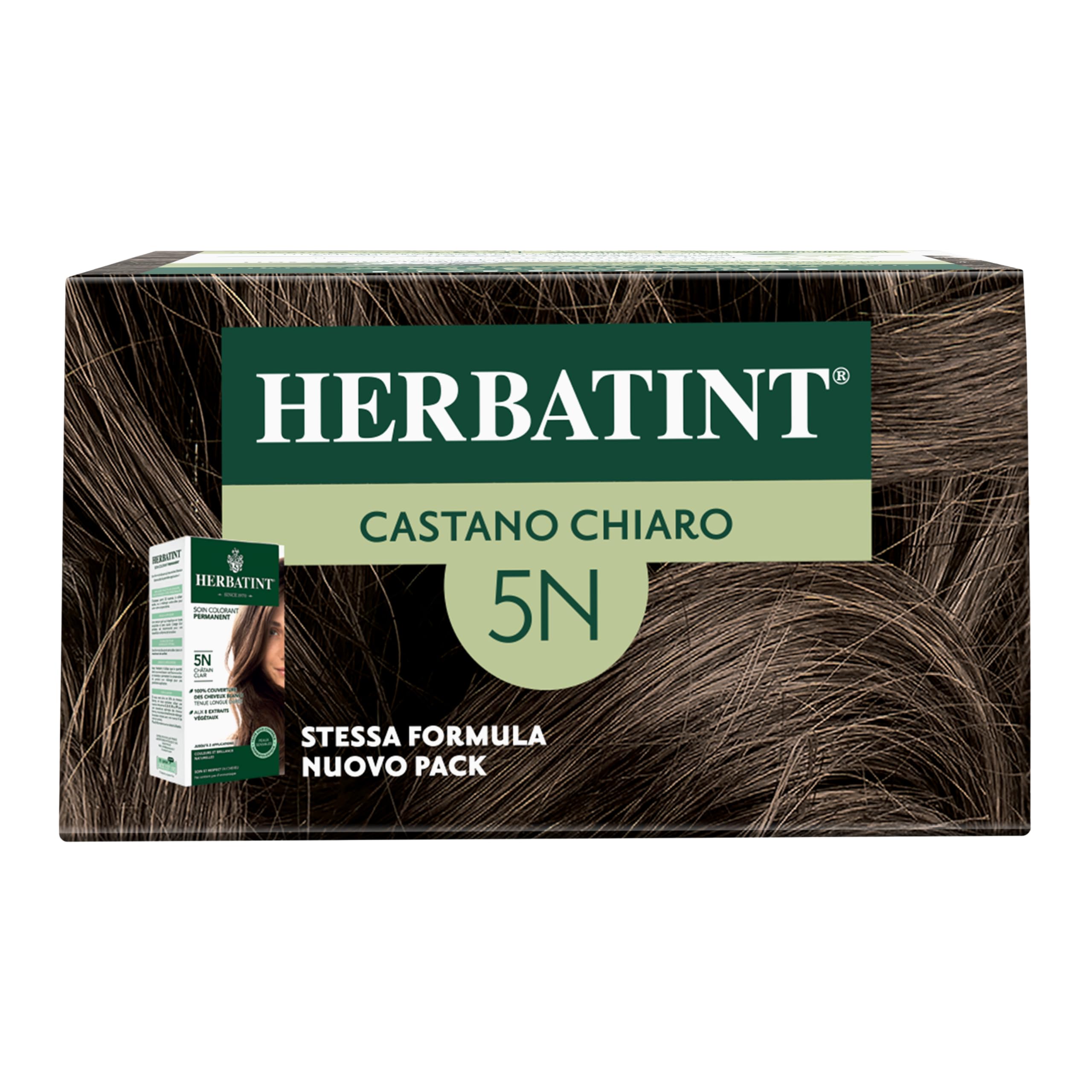 Herbatint Trwały żel do farbowania włosów 5N jasnobrązowy - 170 ml | bez amoniaku, 100% białe włosy | dla wrażliwej skóry, z 8 naturalnymi ekstraktami organicznymi