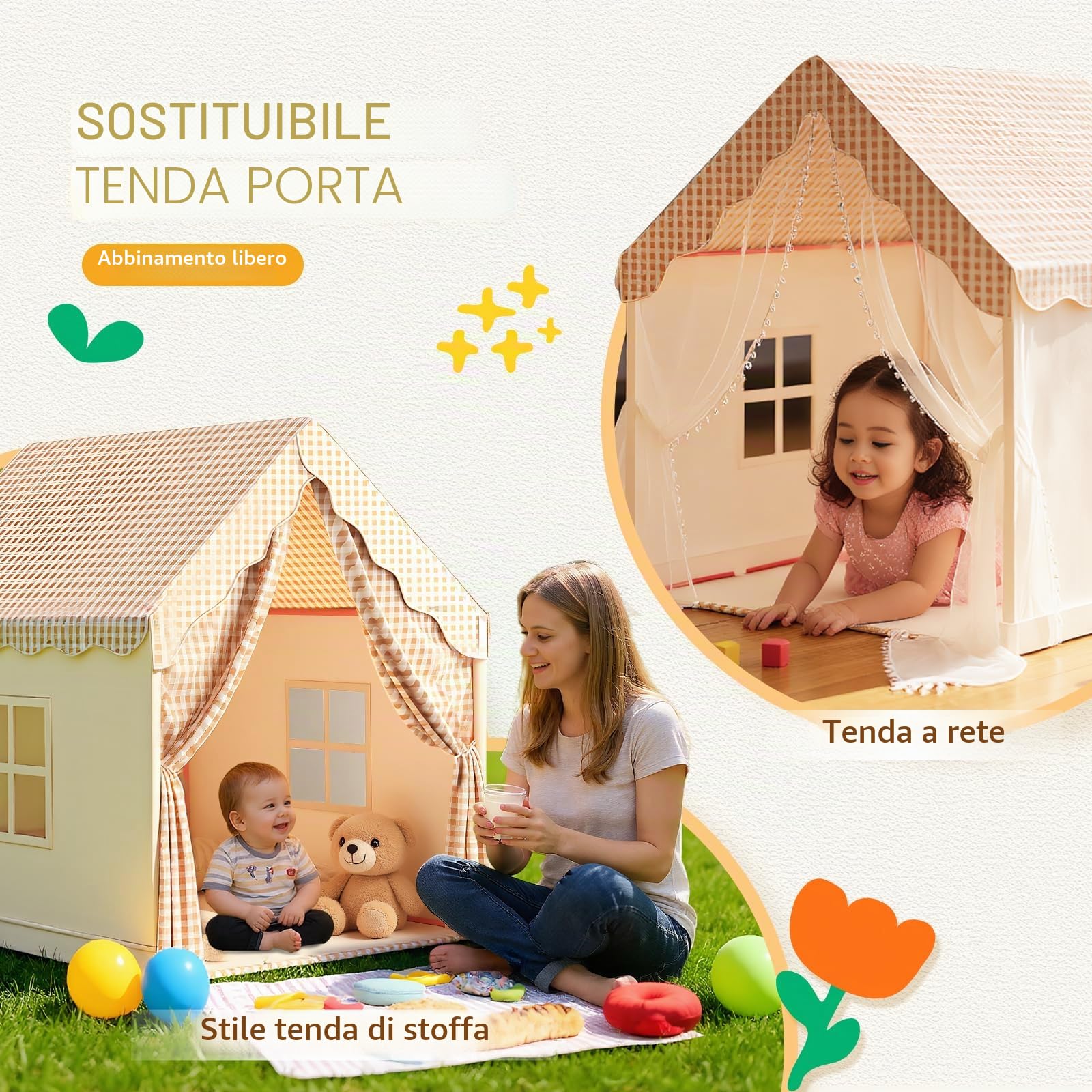 Tenda Gioco per Bambini, Tenda per Tutto per l'Interno e l'Esterno - Grande Casa dei Giocattoli per le Feste di Compleanno per Ragazzi e Ragazze, Tenda Castello da Principessa per