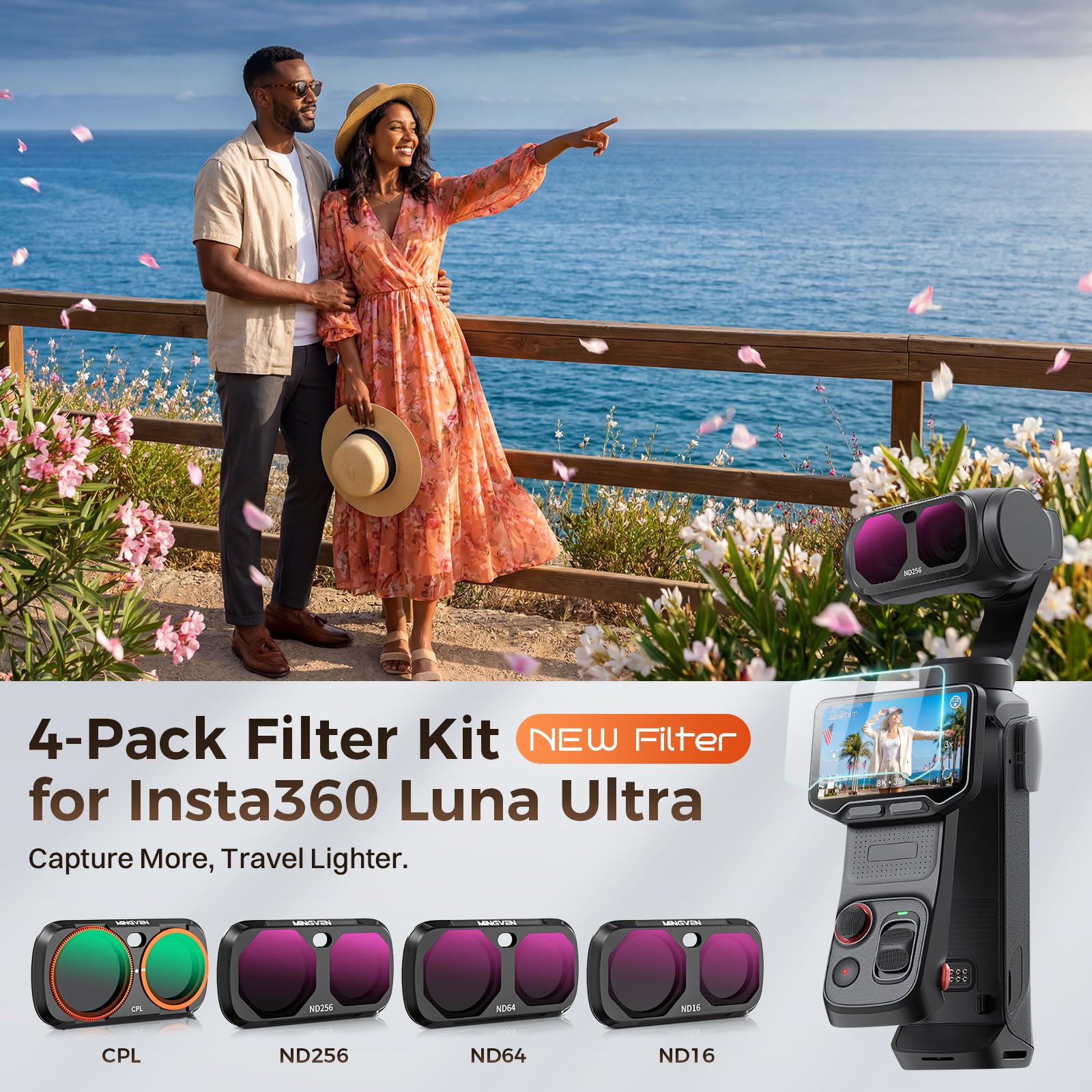Luna Ultra ND Filter, Magnetisches Filterset, Kompatibel mit Insta360 Luna Ultra, 4er Pack – CPL, ND16, ND64, ND256 für Reise Vlogs und Videoaufnahmen im Freien