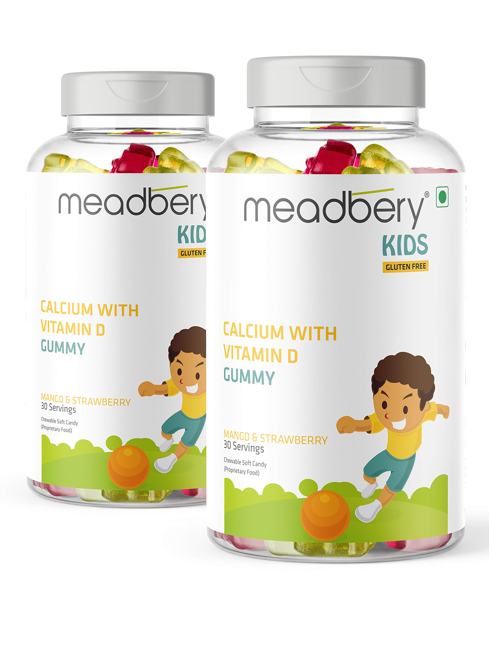 Meadbery Calcium Vitamin D Gummies For Kids For Stronger Bones And Teeth In Children Who Dislike Milk Made In An USFDA Registered Facility Pack of 2 (60)