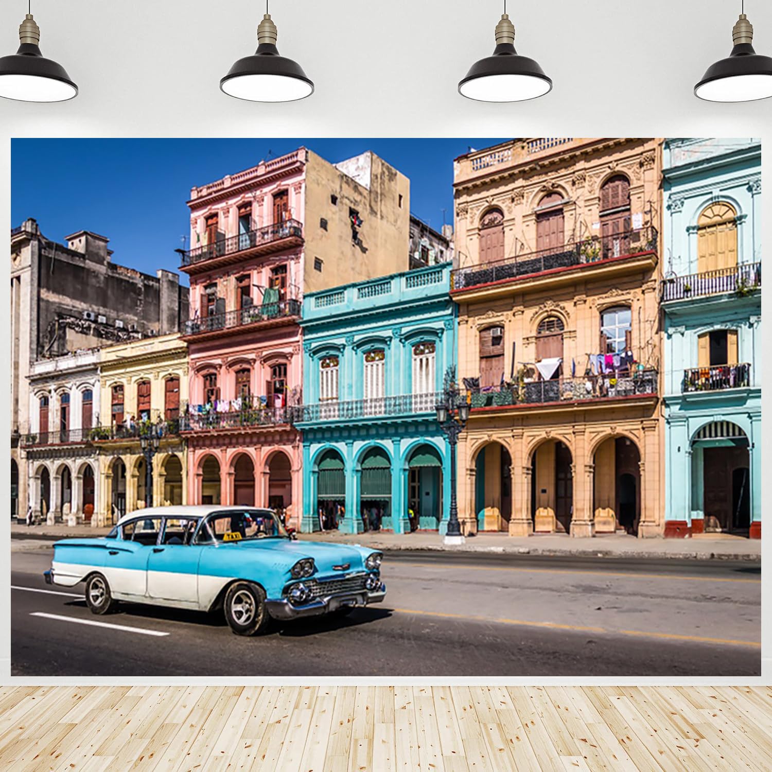 CRTPOD City Scenery Backdrop Colorful Buildings Downtown Street Car Landscape Background Photography Banner for Portraits Birthday Party Decorations