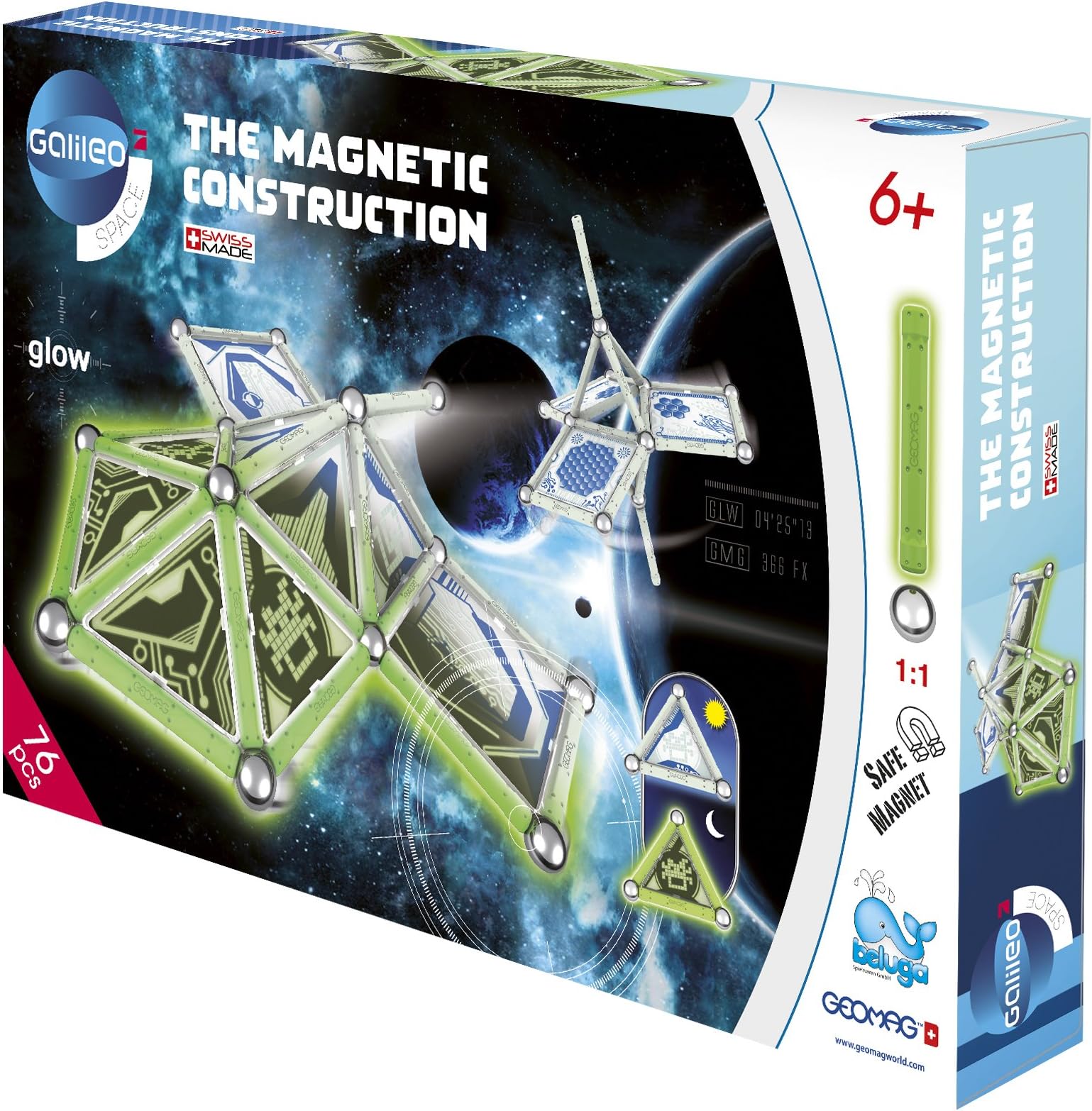 Beluga Toys Galileo 62020 Geomag Panels Glow 76 Construction Toy