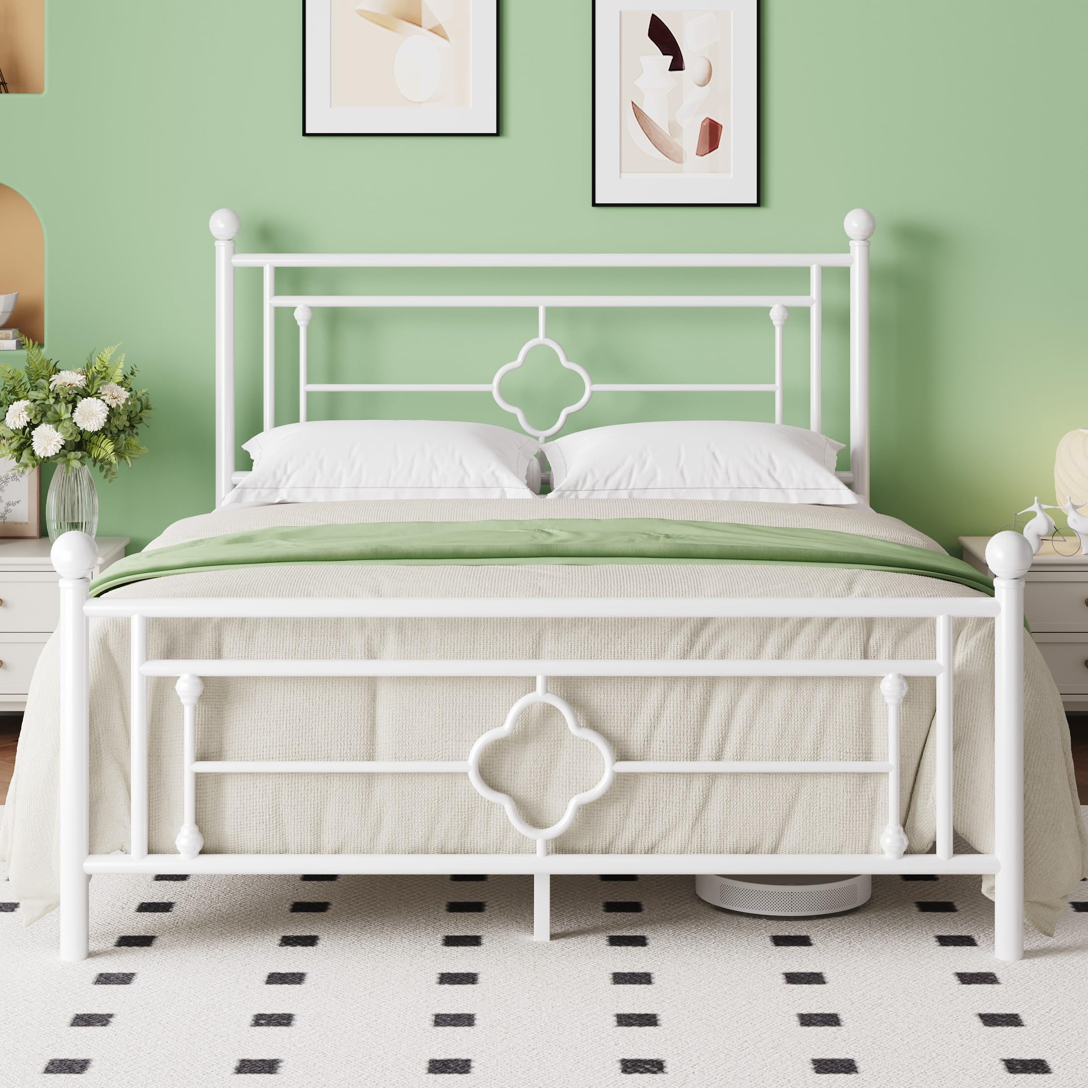 MUTICOR Metallbettgestell 160 x 200 cm, Modernes Bett mit Kopfteil und Lattenrost, Plattformbett für Schlafzimmer, Gästezimmer, Unterbett-Stauraum, Geräuschfrei, Einfache Montage, Weiß
