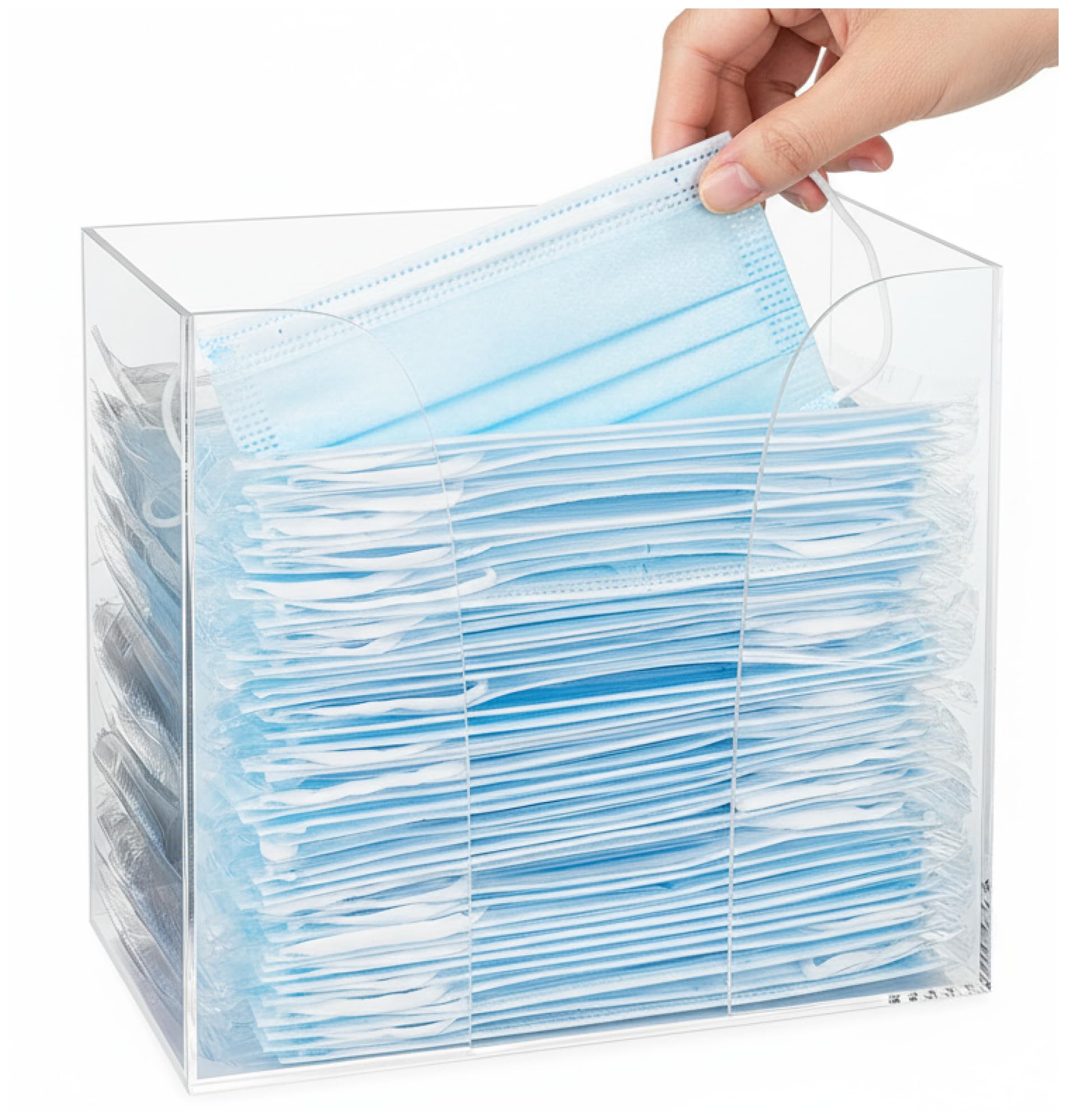 SimplyImagine Acrylic Face Mask Dispenser - Clear Wall Mount Mask Holder & Desk Organizer Box for Disposable Earloop & Medical Masks - Commercial,