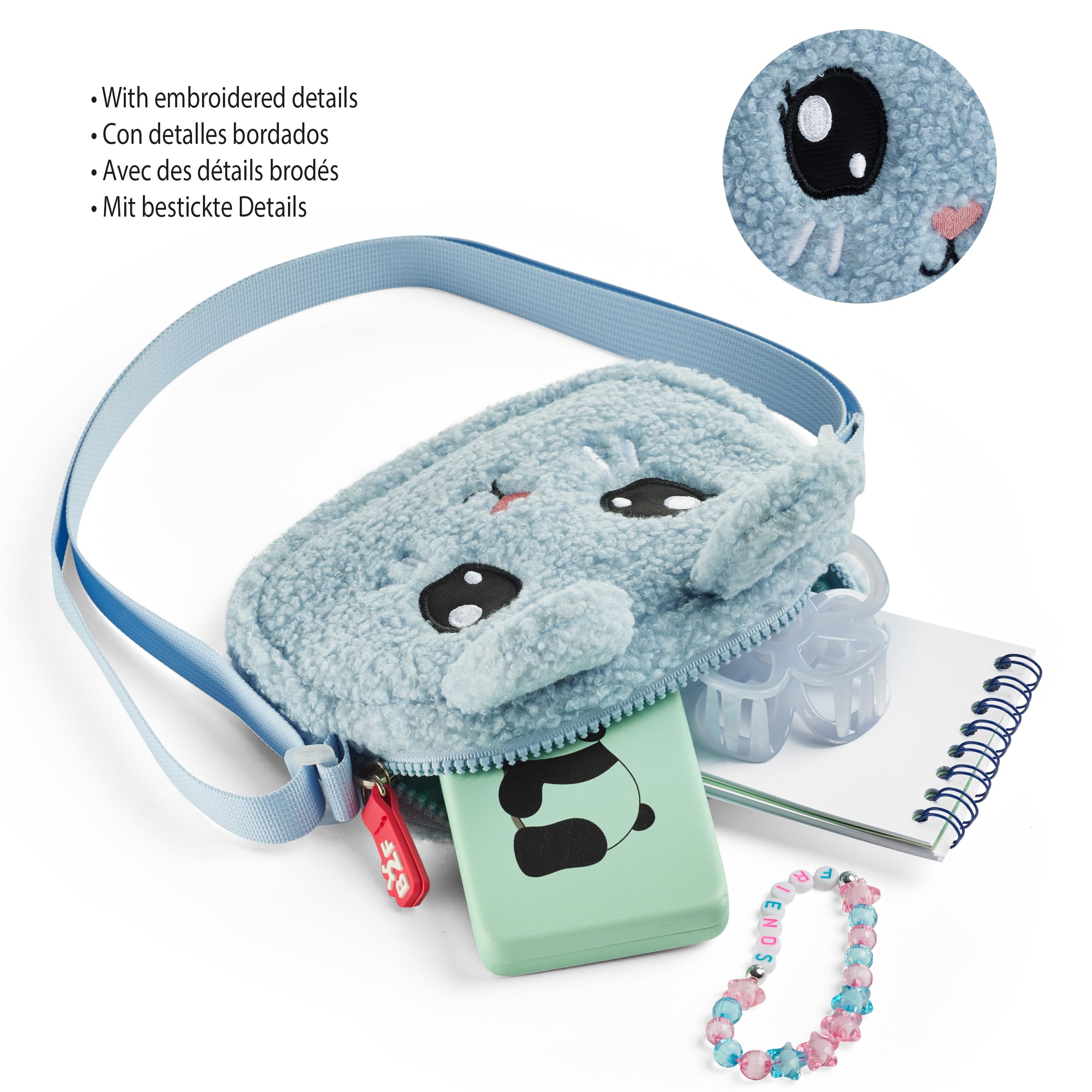 Back2Fun BORSA Pelosa Coniglio B2F, Borsa a tracolla unisex per bambini, 175 x 160 x 35 mm, blu, 175 x 160 x 35 mm
