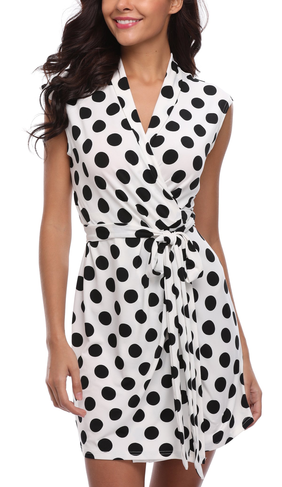 MISS MOLY Damen Polka Dots Wickelkleider Kreuz V-Ausschnitt Wickeloptik mit Bindegürtel