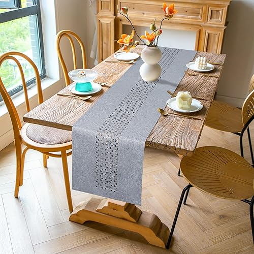 Miniatura 2 de Alynsehom Camino de mesa de tela gris 72 pulgadas de largo hueco rústico rústico bohemio decoración de comedor para el hogar, picnic, fiesta de