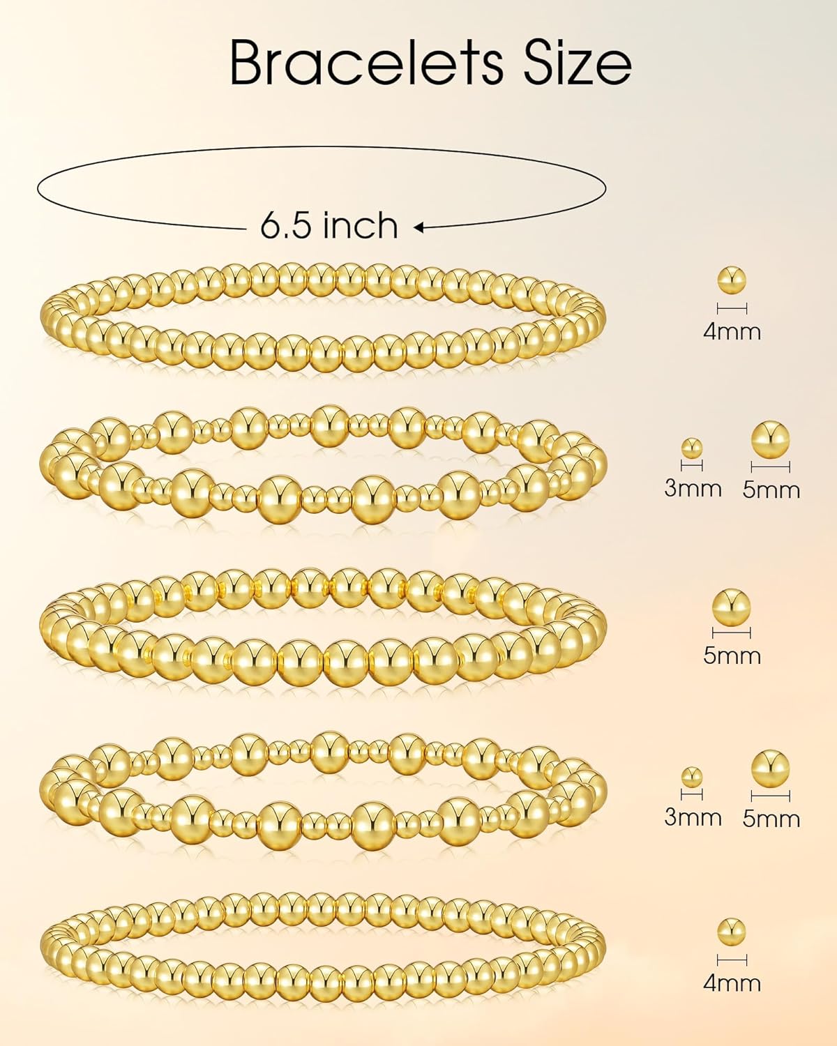 Howoo Gold Bracelets for Women Beaded Initial Bracelet Stack Dainty Heart Stretch Gold Charm Bracelet Jewelry for Women Trendy - Image 6