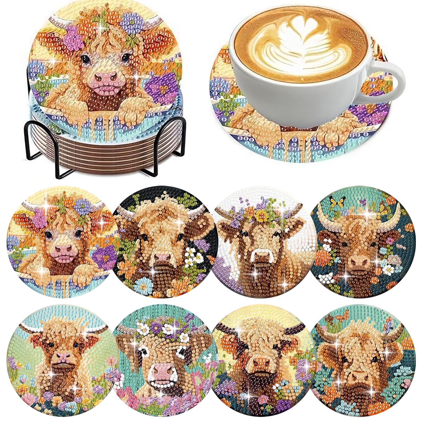 Dessous-de-verre Diamond Art vache écossaise loisir créatif DIY
