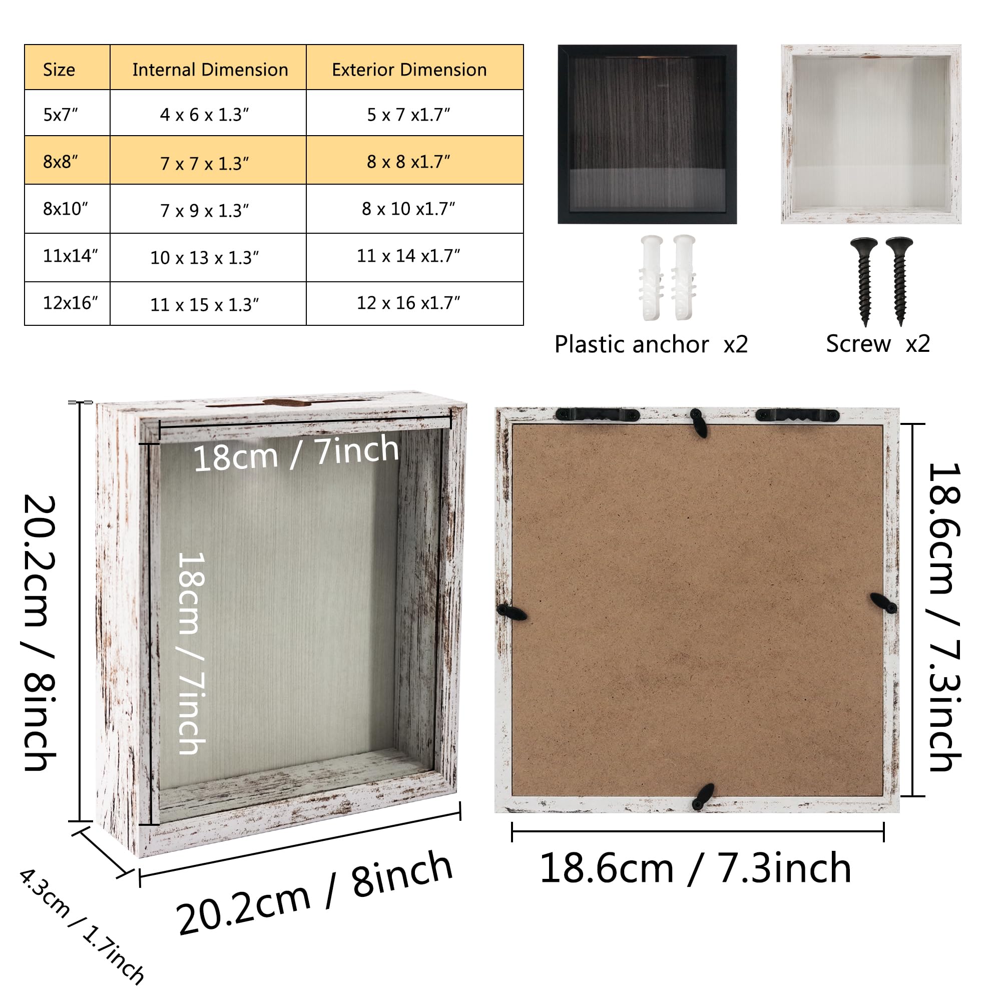 GraduationMall 20x20cm 3D Bilderrahmen für Tickets Shadow Box mit Slot,Rahmen zum Befüllen Speicherbox Weinkorken Muscheln Geschenke Vitrine Weiß