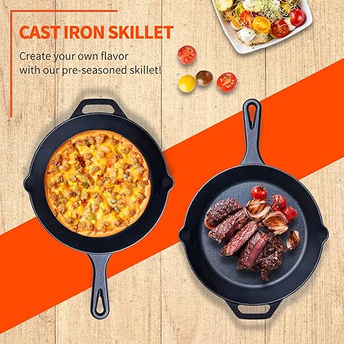 Miniatura 3 de Sartén de hierro fundido de 10 pulgadas, sartén de hierro fundido pre-sazonado con dos asas de silicona, sartén profunda de hierro fundido para