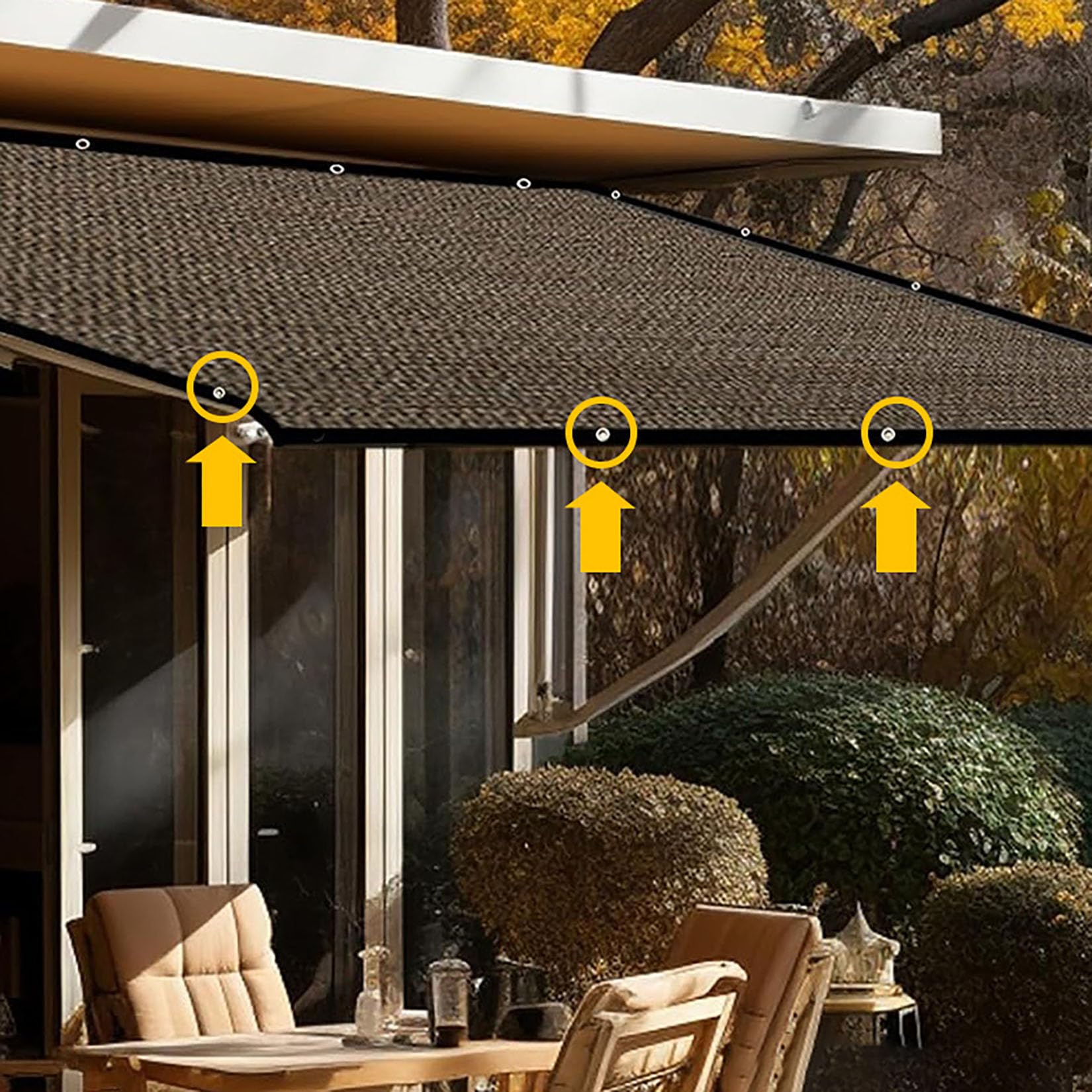 Siatka ogrodowa – 90% siatka Sune, oddychająca tkanina z przelotkami, na balkon, pera, kwiaty, patio, do szklarni, ogrodzenia, brązowa (4 x 10 m)