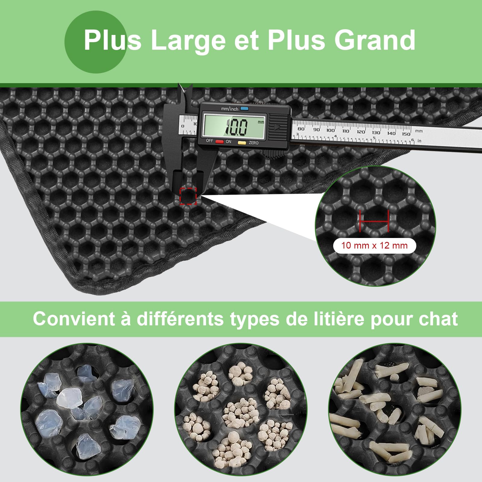 90x60 cm Tapis Litiere Chat, EVA Imperméable Double Couch Conception, Noir | XL Structure Alvéolaire Tapis Chat Litiere pour Chat en Non Toxique, Facile à Nettoyer