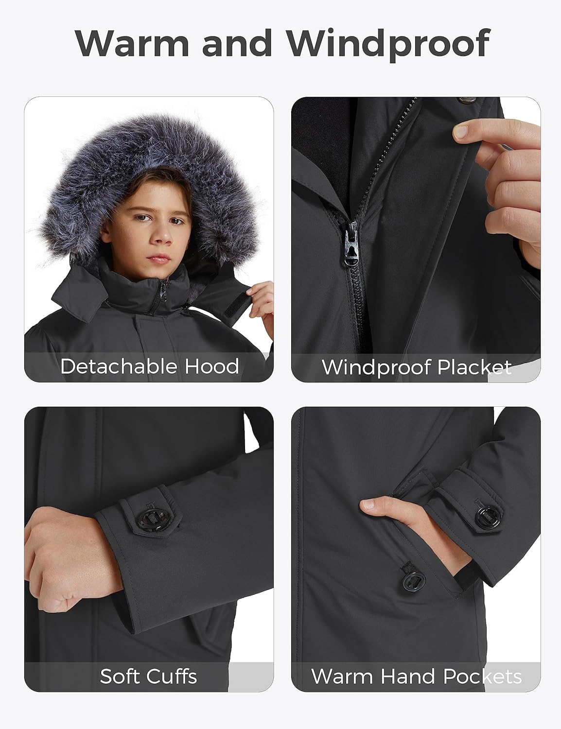 wantdo Boys' Winter Coat Waterproof Puffer Jacket Fleece Parka Hooded - Image 6