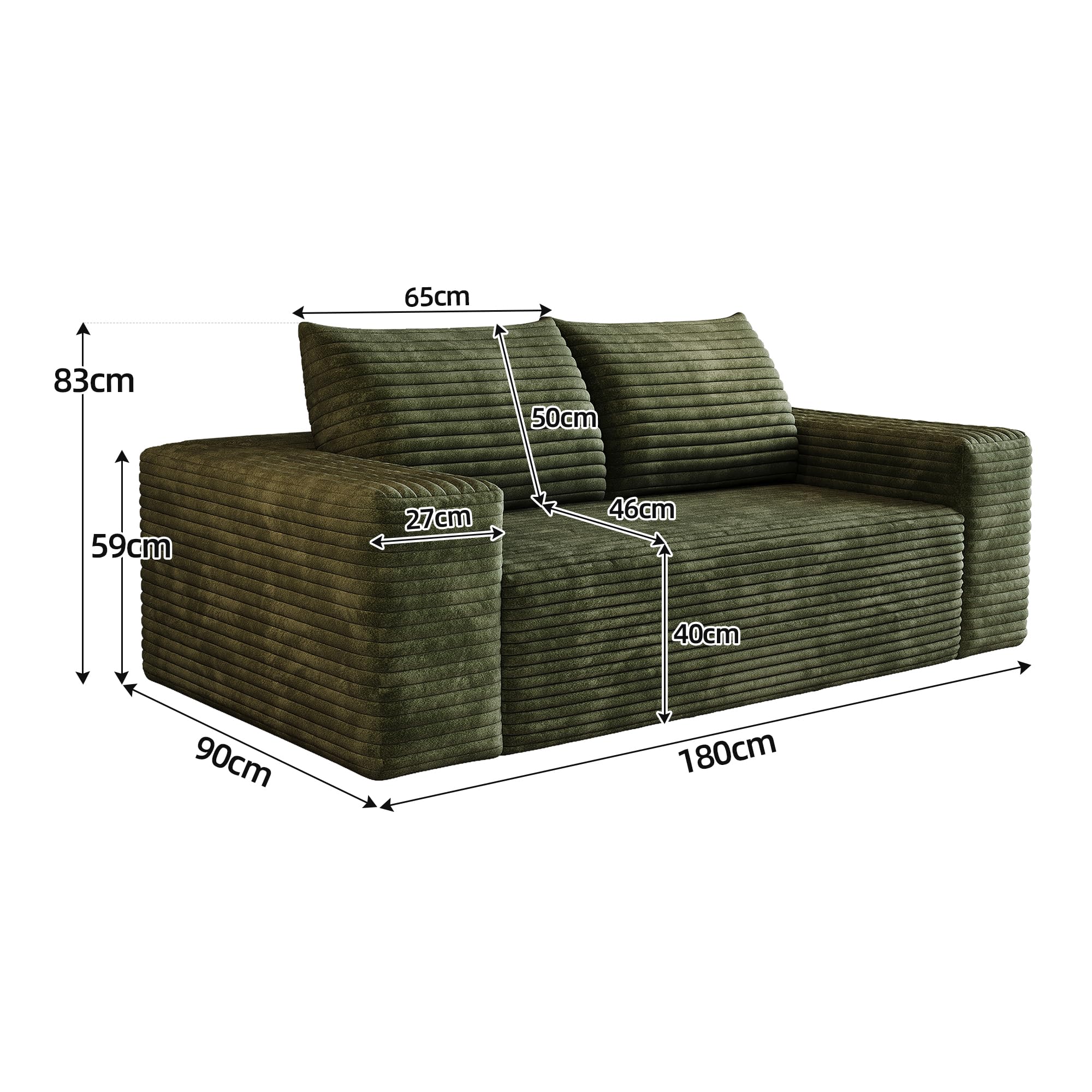 180 cm Cómodo sofá Corduroy, con asiento profundo, sofá pequeño Loveseat, sofá modular sin hueso, esponja, no requiere montaje, sofás de compresión para salón, dormitorio, apartamento