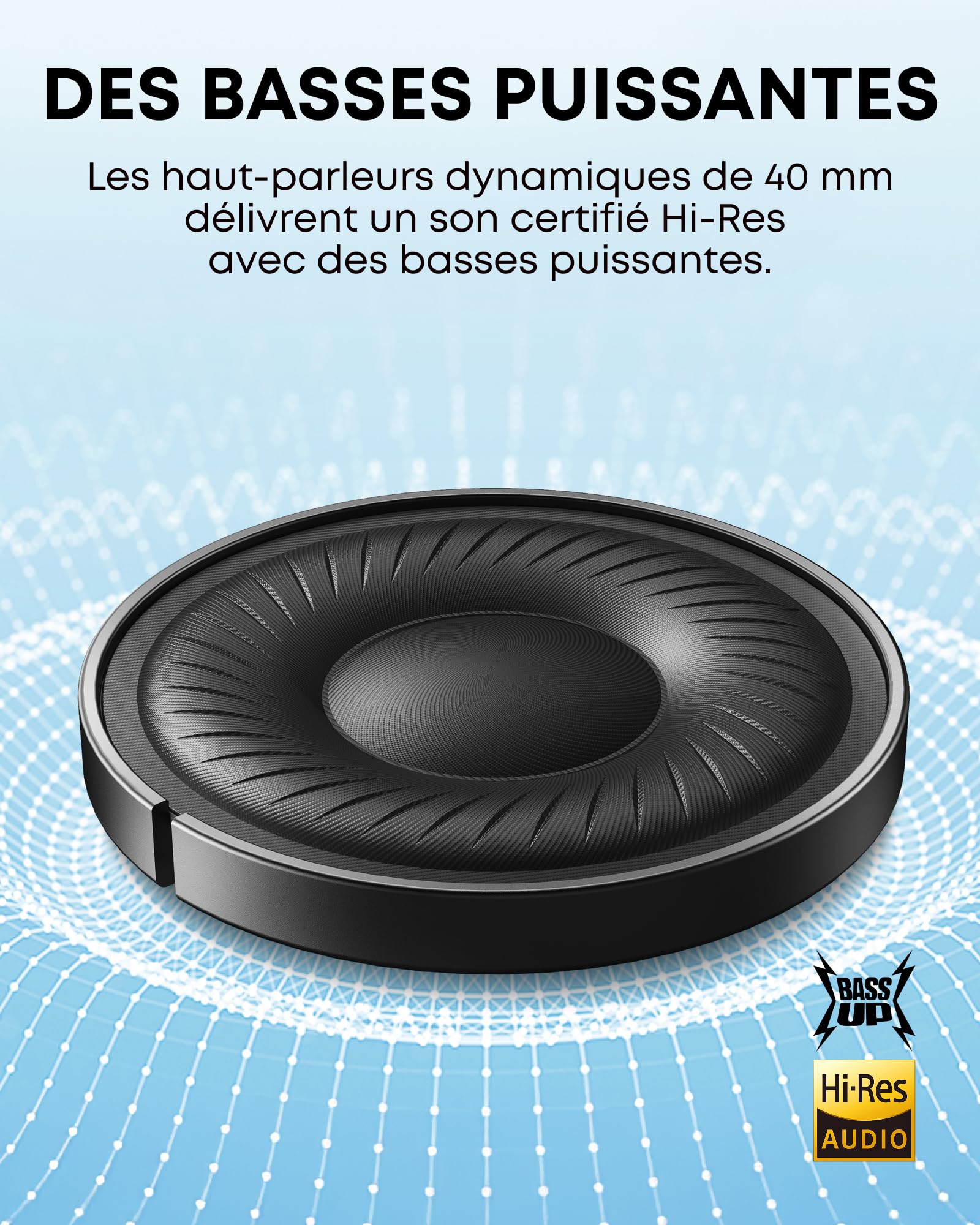 soundcore by Anker Q20i Casque Supra-auriculaire sans Fil Bluetooth avec réduction Active du Bruit Hybride, autonomie de 40 h en Mode ANC, Audio Haute résolution(reconditionné)