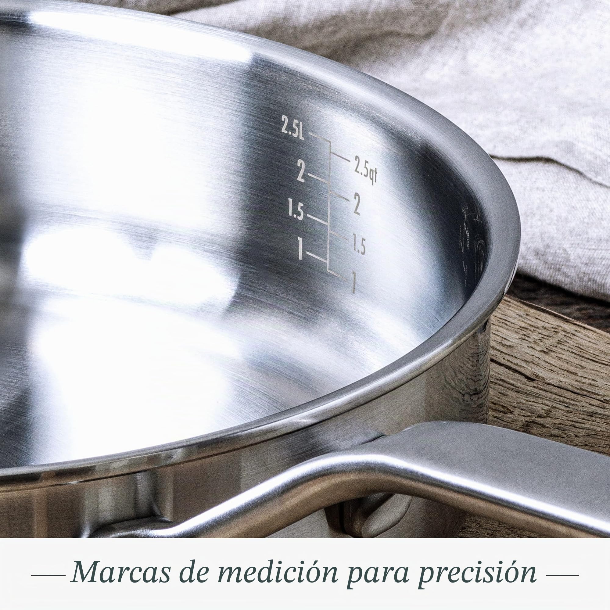 Merten & Storck, Tri-Ply 3 Cacerola de acero inoxidable con tapa de 16 cm / 1.5L, multicapa, apta para inducción, horno y lavavajillas, color plata
