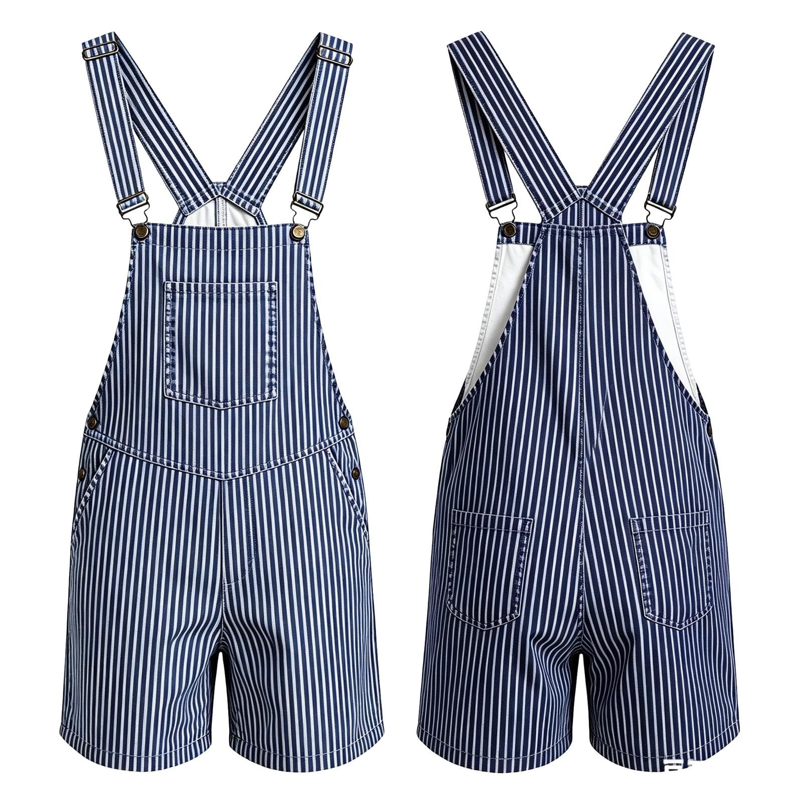Salopette Homme à Rayures Style Britannique Salopette Short de Travail Homme Bretelles Réglables Combinaison D'été Streetwear Décontracté pour Vacances Sport