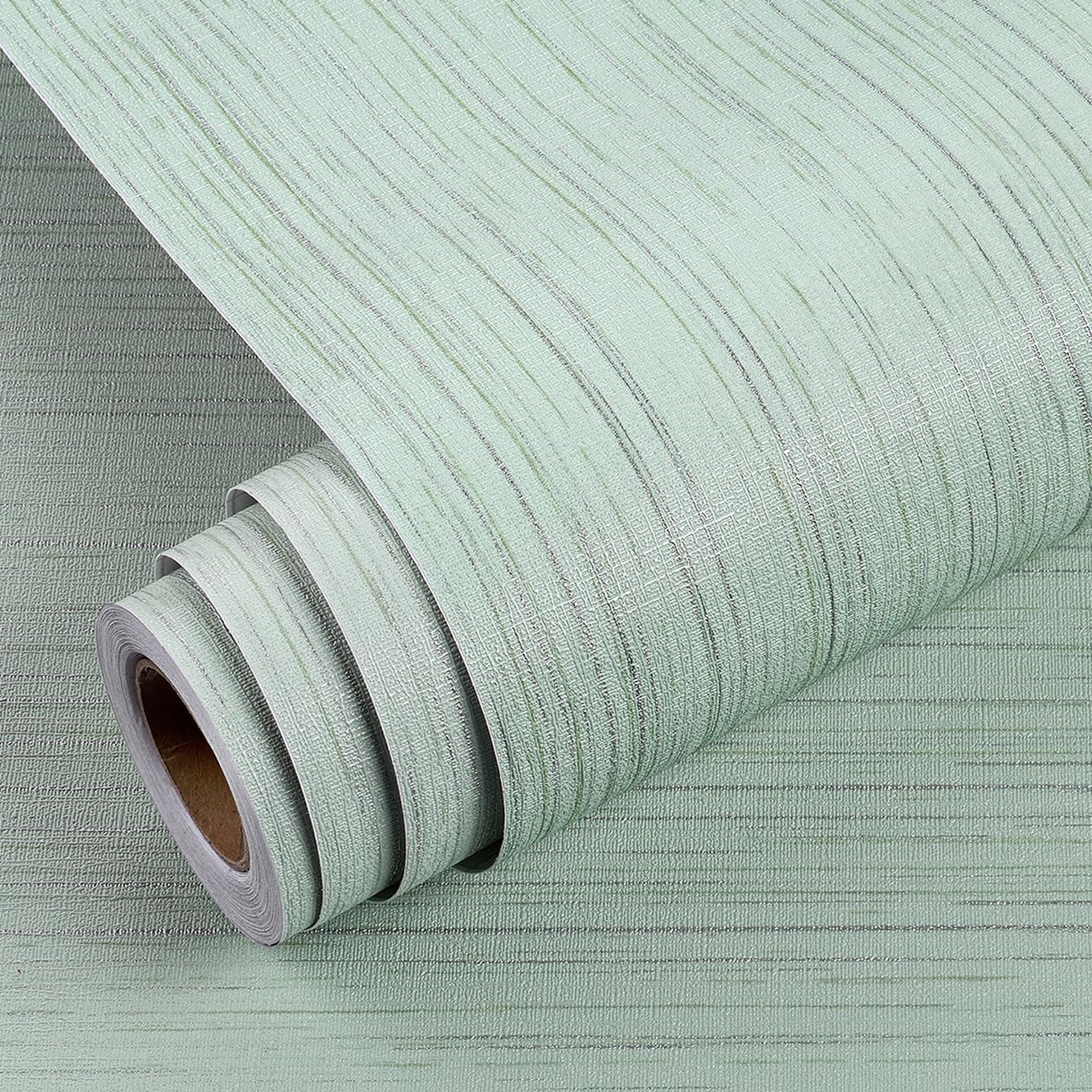 YENHOME Selbstklebende Tapeten Grün Matt Stoffoptik 60x300cm Klebefolie Strukturtapete Hellgrün Textil Tapete Wandfolie Struktur Tapeten Schlafzimmer Vliestapete Grün Wohnzimmer Tapete für Schrank