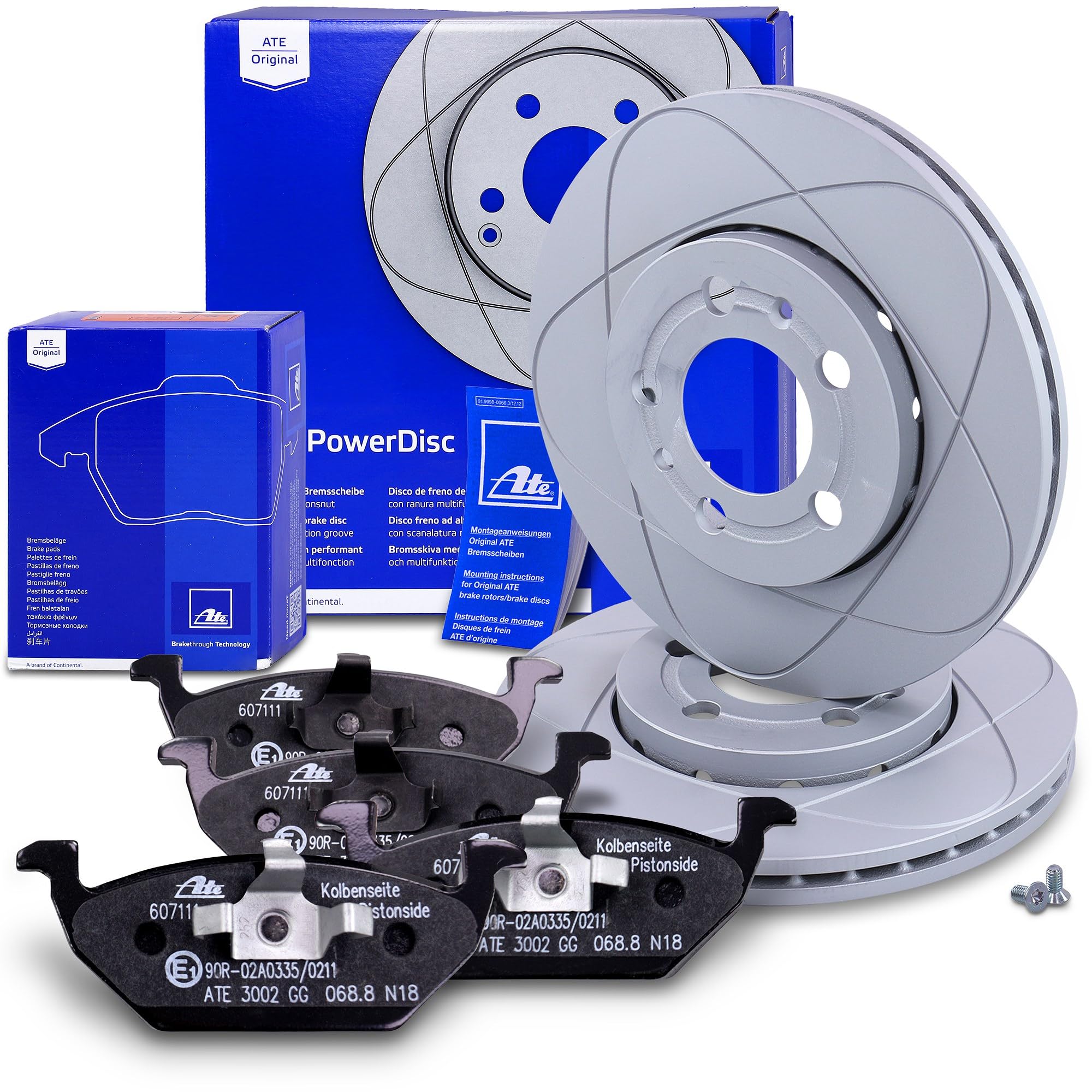 ATE Set di freni asse anteriore+dischi freno PowerDisc ¯ 256mm ventilati e pastiglie freno anteriori Compatibile con AUDI A1, A3, SEAT, IBIZA, LEON, TOLEDO, SKODA FABIA, OCTAVIA, ROOMSTER, VW GOLF, PO
