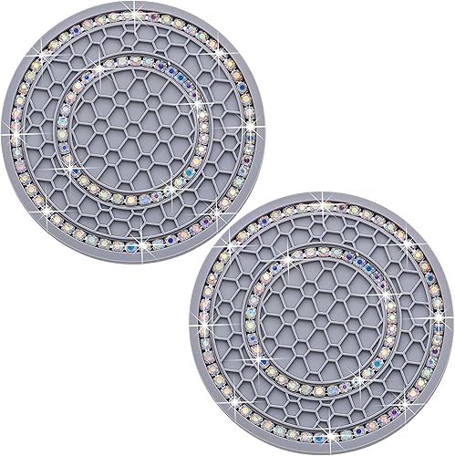 Miniatura 19 de 2 piezas posavasos con diamantes de imitación de cristal, 2.75 pulgadas, silicona suave, antideslizante, a prueba de golpes, portavasos de Negro y