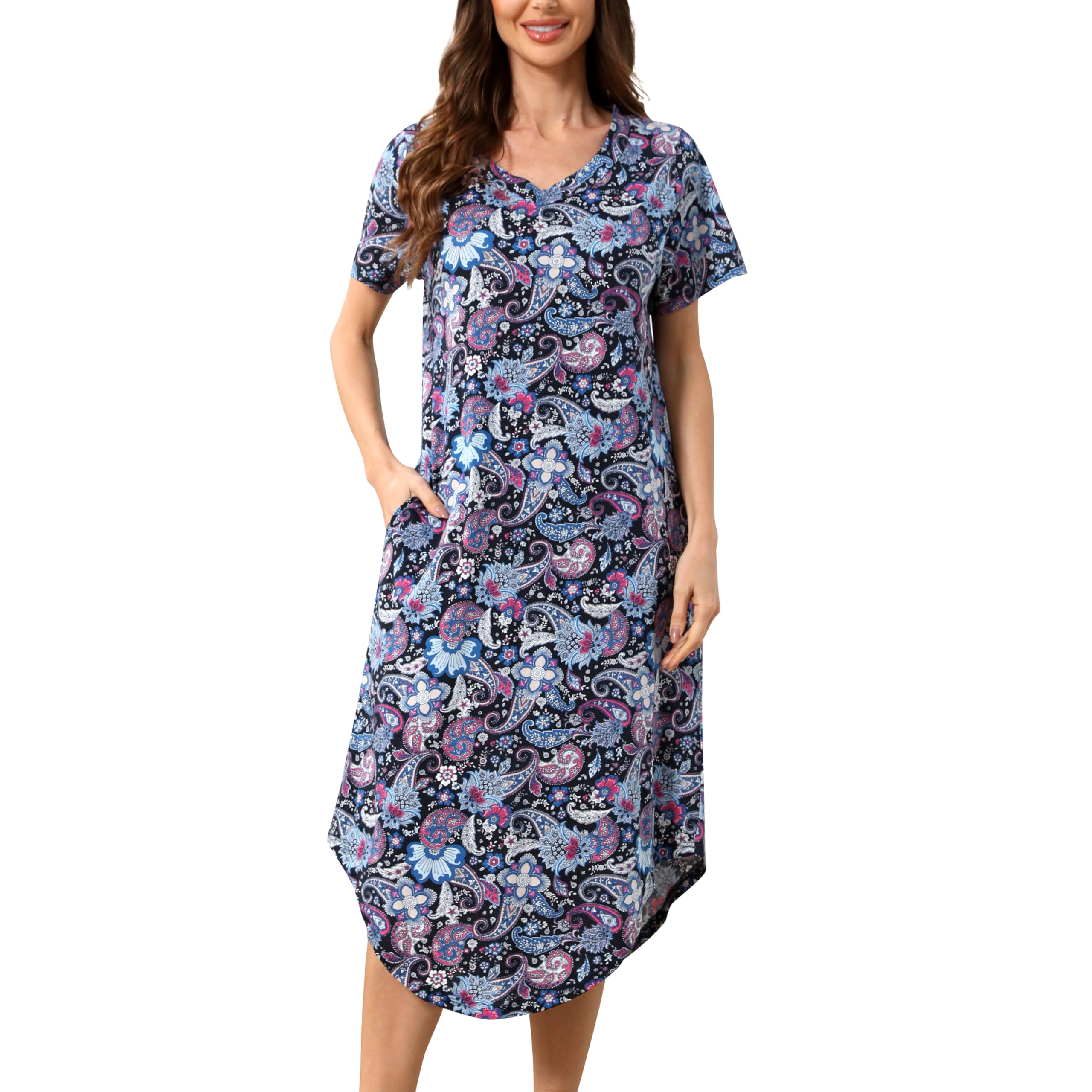 PNAEONG Nightgowns for Women Cotton Short Sleeve Long Nightshirts