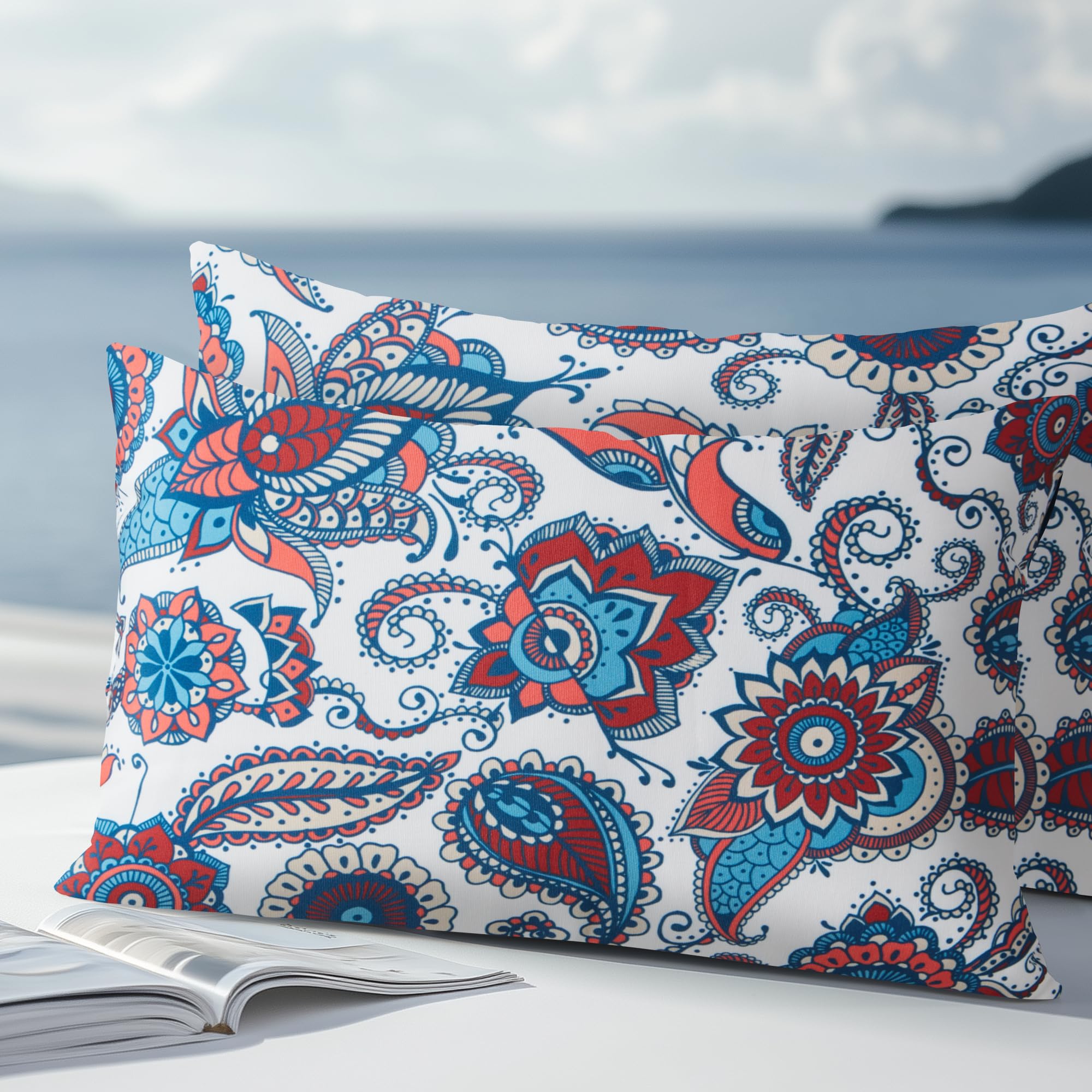 Polyaround Waterproof Outdoor Pillows, Feather and Down Filled Outdoor Throw Pillows Water-Resistant Decorative Premium Lumbar Pillow Pack of 2