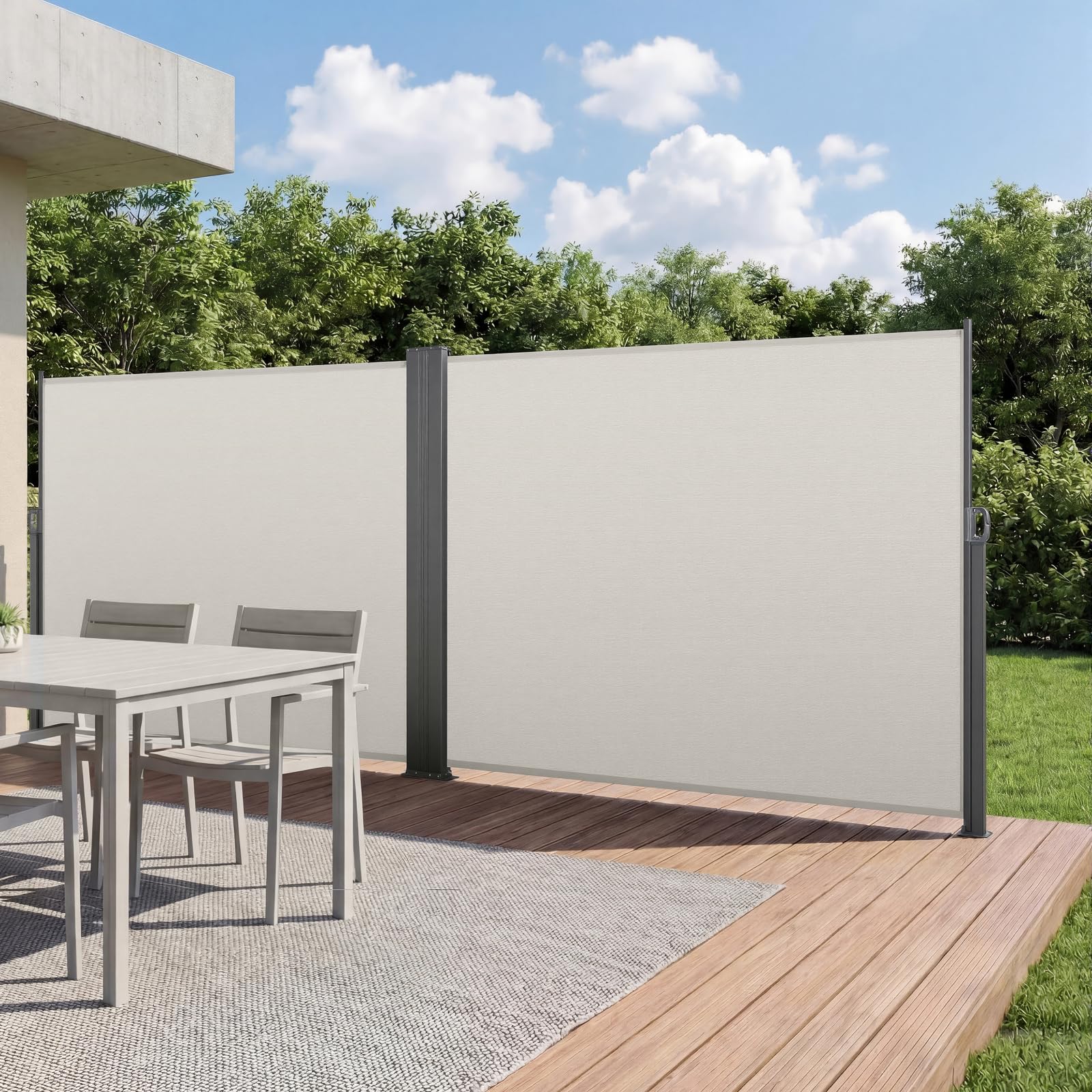 VEVOR Wysuwany namiot boczny 180 x 600 cm na zewnątrz, rolkowy parawan z tkaniną poliestrową, wodoodporna osłona przeciwsłoneczna do prywatności, kolor beżowy, do ogrodu, balkonu, basenu, tarasu