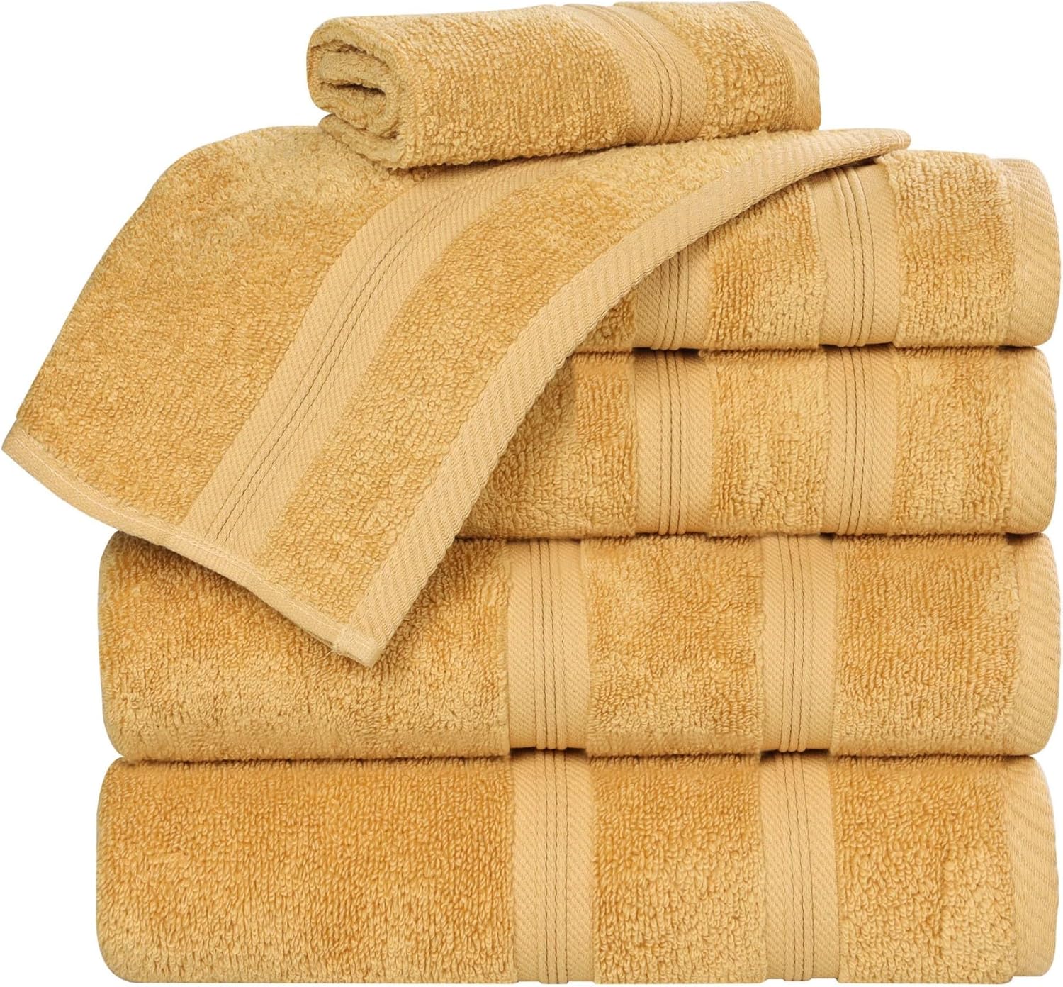 Superior 6-Piece Cotton Towel Set, Soft Plush Essential Towels for Bathroom Decor, Shower, Gym, Spa, Salon, Resort, Airbnb, Includes 2 Hand, 2 Face, and 2 Bath Towels, Smart Dry Collection, Gold