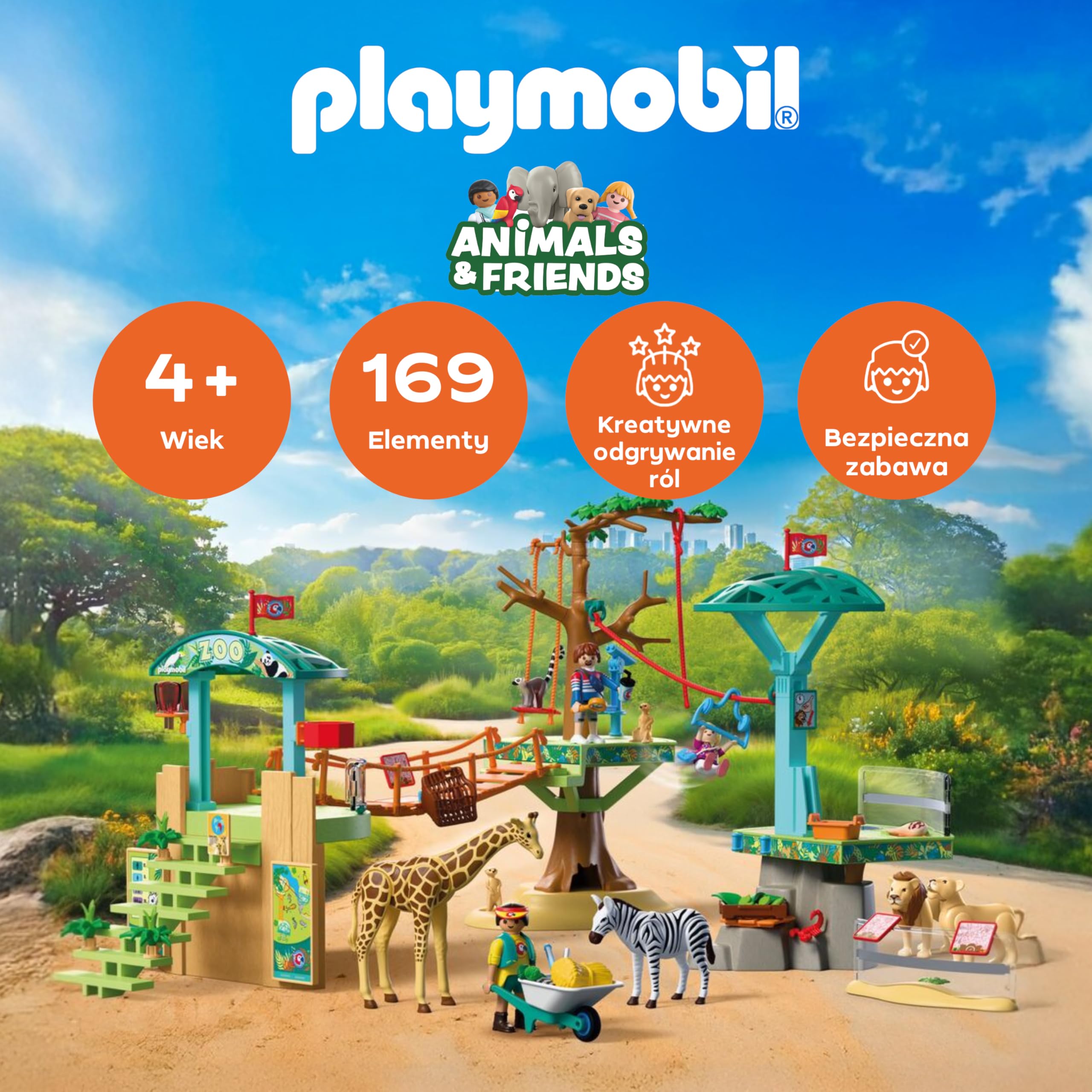 PLAYMOBIL | Animals & Friends | Zoo Park wspinaczkowy w dziczy | 3 platformy z kolejką linową i mostem wiszącym | atrakcja dla dzieci w wieku od 4 lat | 72070